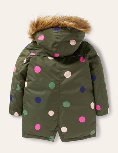 Gemütlicher wasserdichter Mantel-Khaki/Bunt, Getupft
