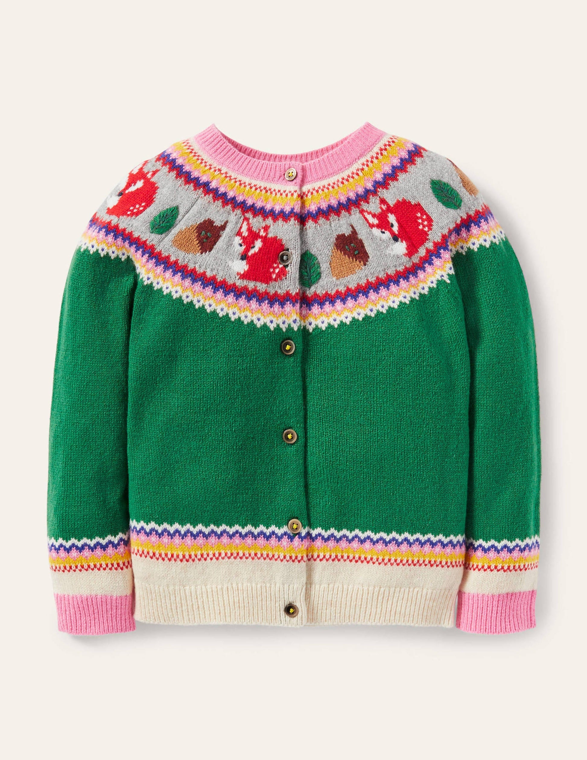 Gemütlicher Fair-Isle-Cardigan-Schottengrün, Wald-1
