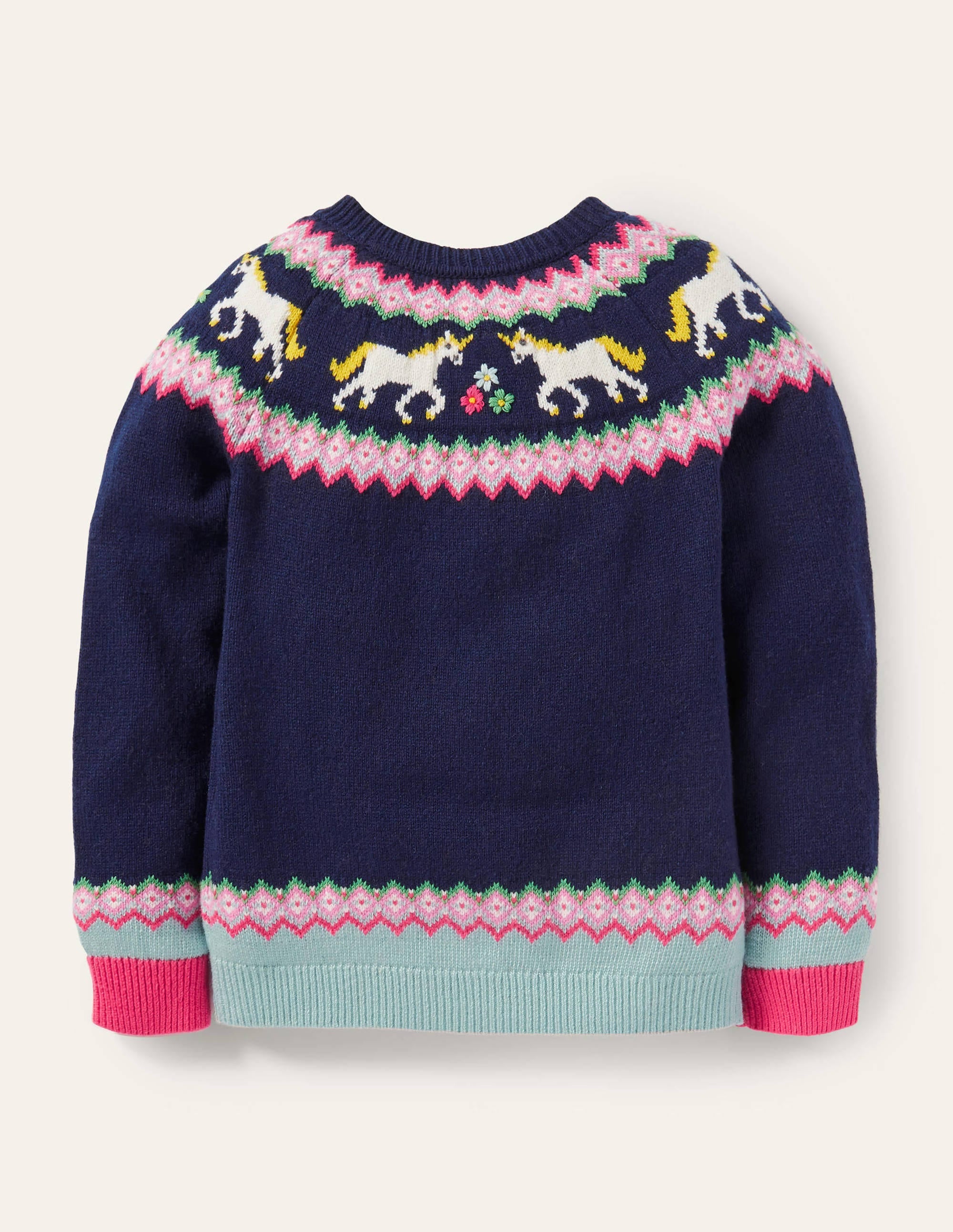 Gemütlicher Fair-Isle-Cardigan-Schuluniform-Navy, Einhörner - Image 2