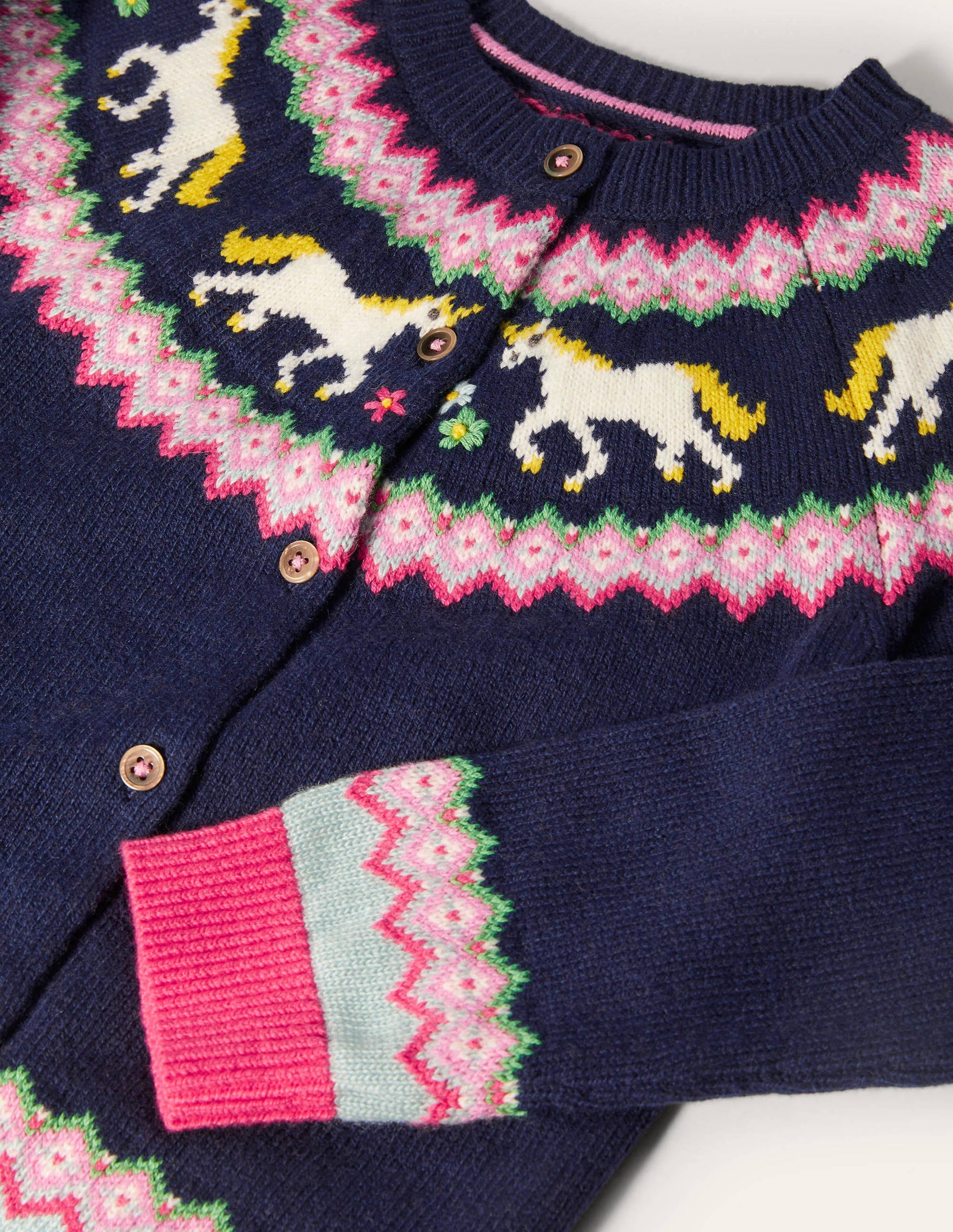 Gemütlicher Fair-Isle-Cardigan-Schuluniform-Navy, Einhörner-3