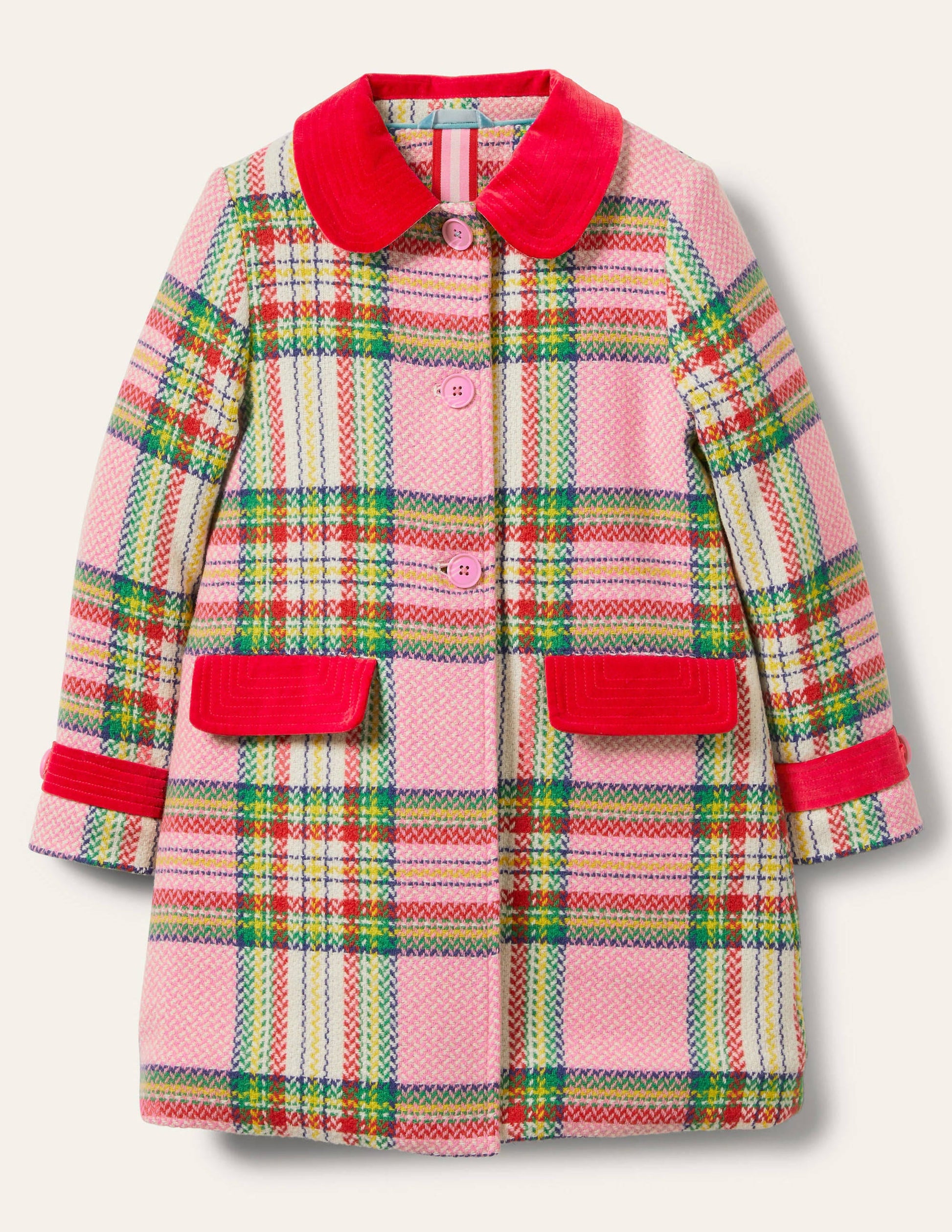Manteau en laine colorée-Couverture rose à carreaux-1
