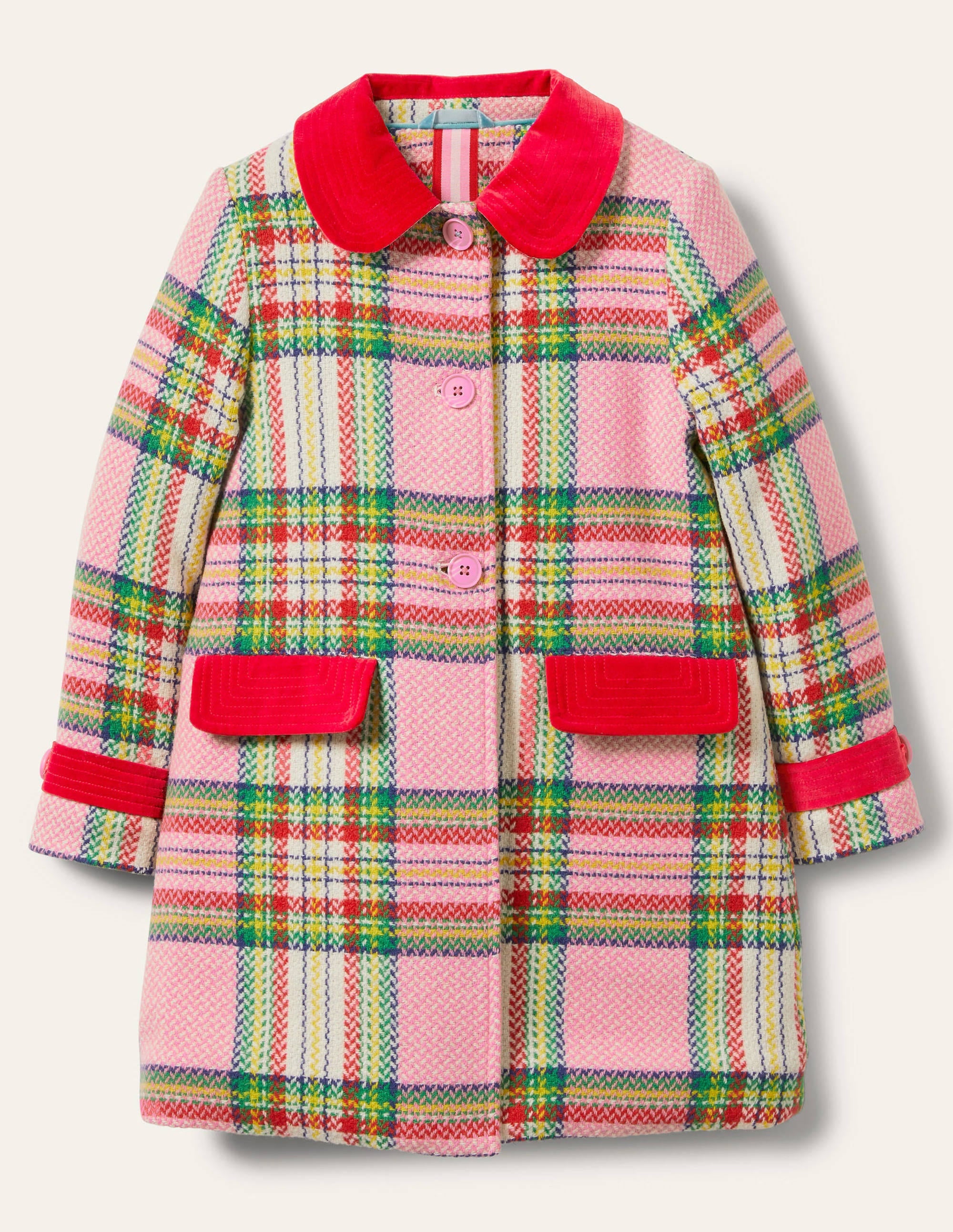 Manteau en laine colorée-Couverture rose à carreaux - Image 1
