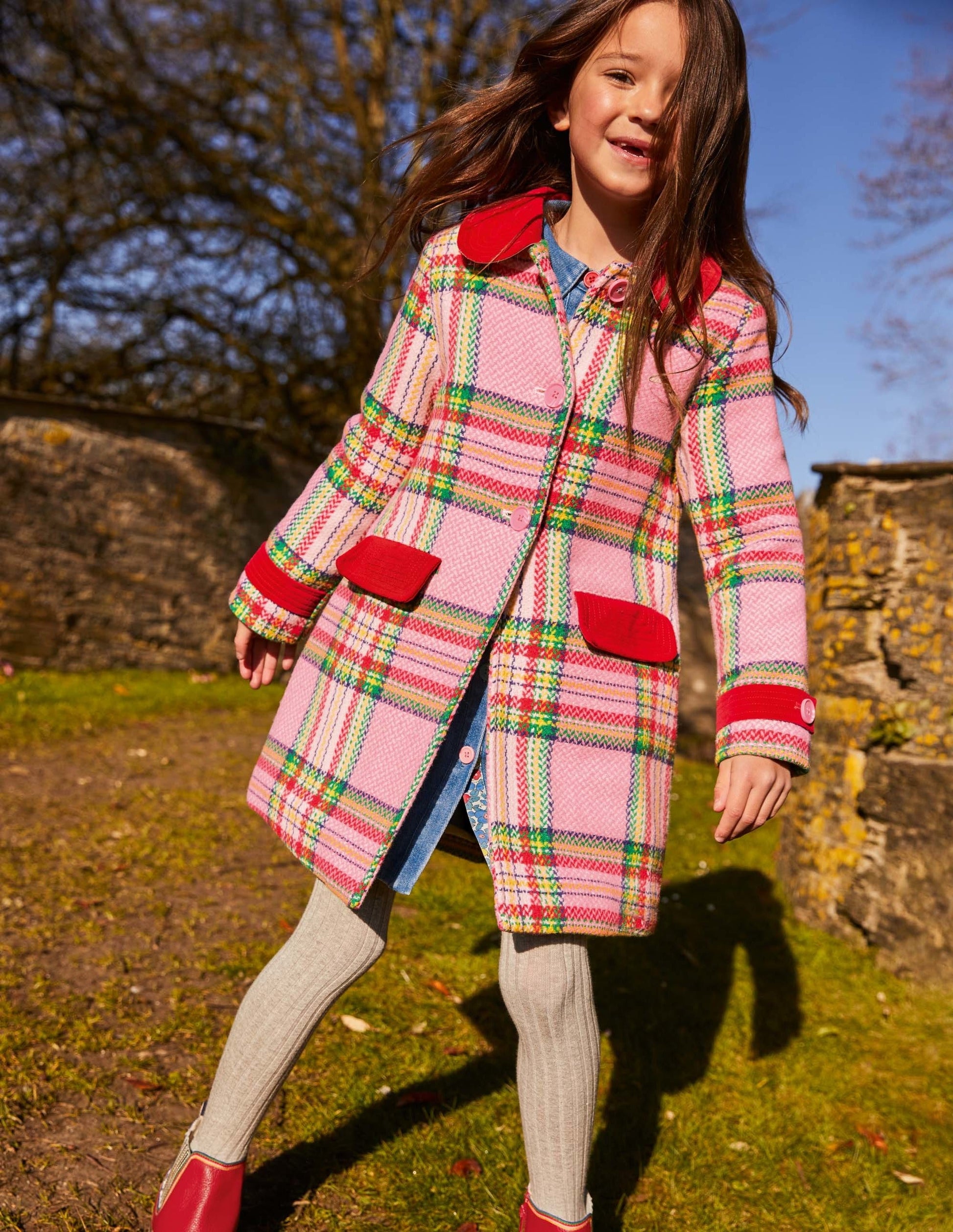 Manteau en laine colorée-Couverture rose à carreaux-4