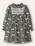 Nostalgic Ruffle Dress-Stormy Blue Unicorn Tapestry