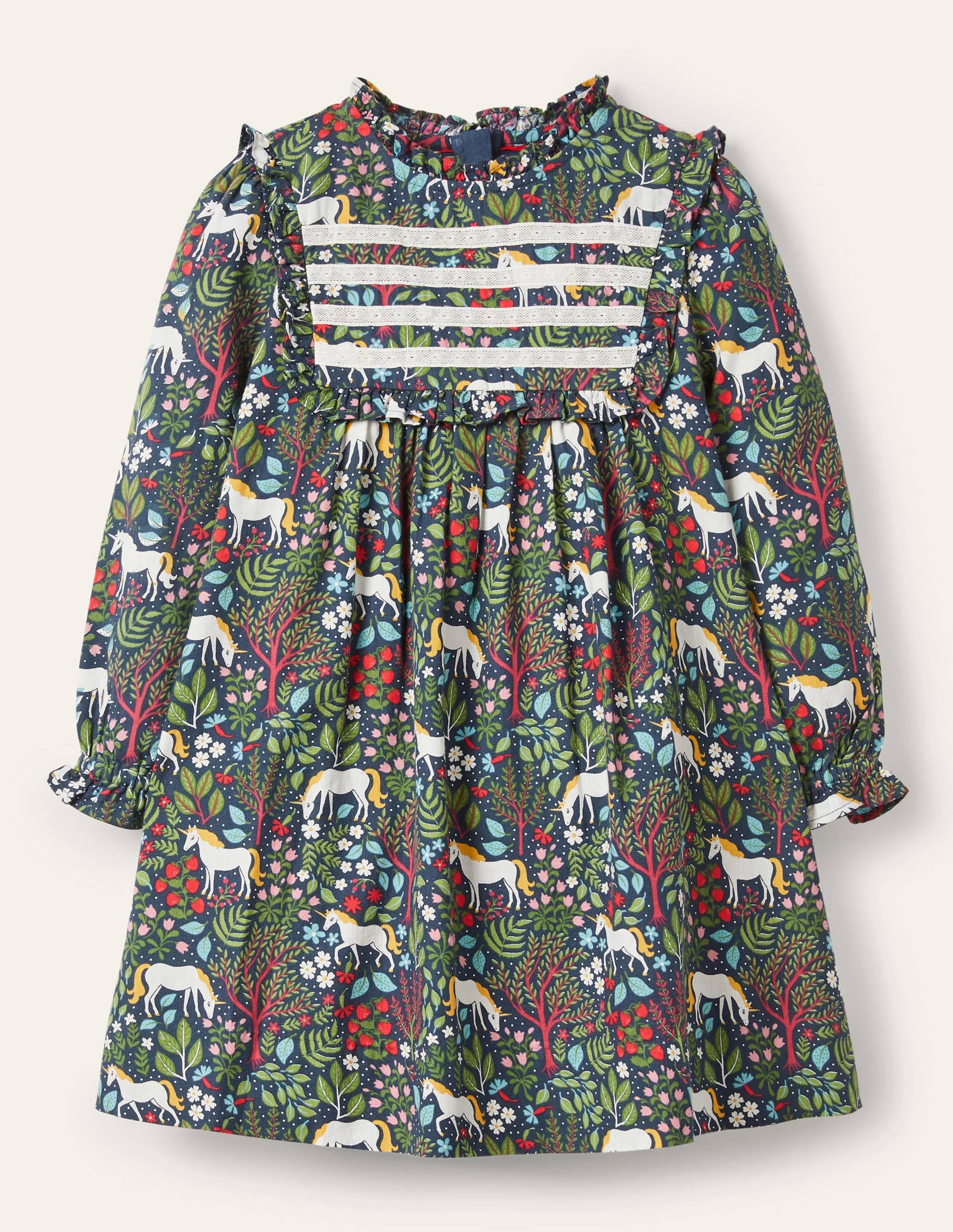Nostalgic Ruffle Dress-Stormy Blue Unicorn Tapestry - Image 1