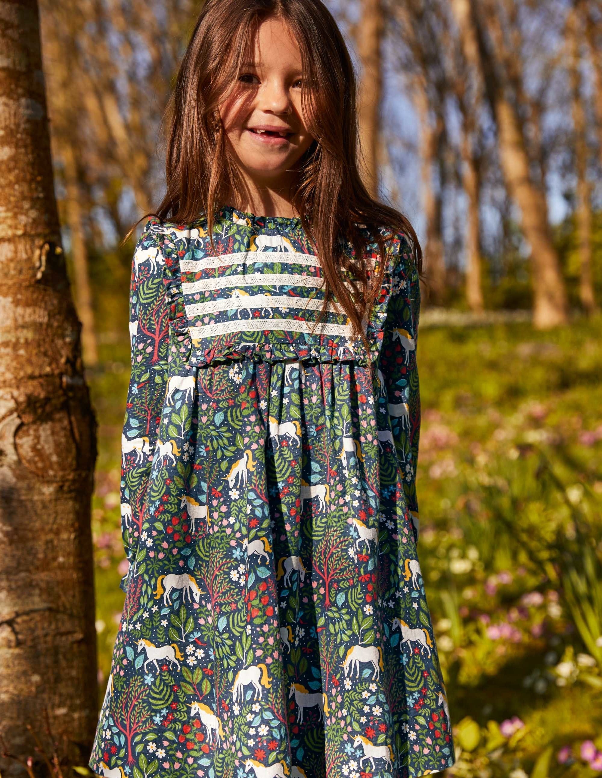 Nostalgic Ruffle Dress-Stormy Blue Unicorn Tapestry - Image 4