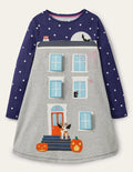 Halloween-Kleid mit Aufklappmotiv-Segelblau, Geisterhaus