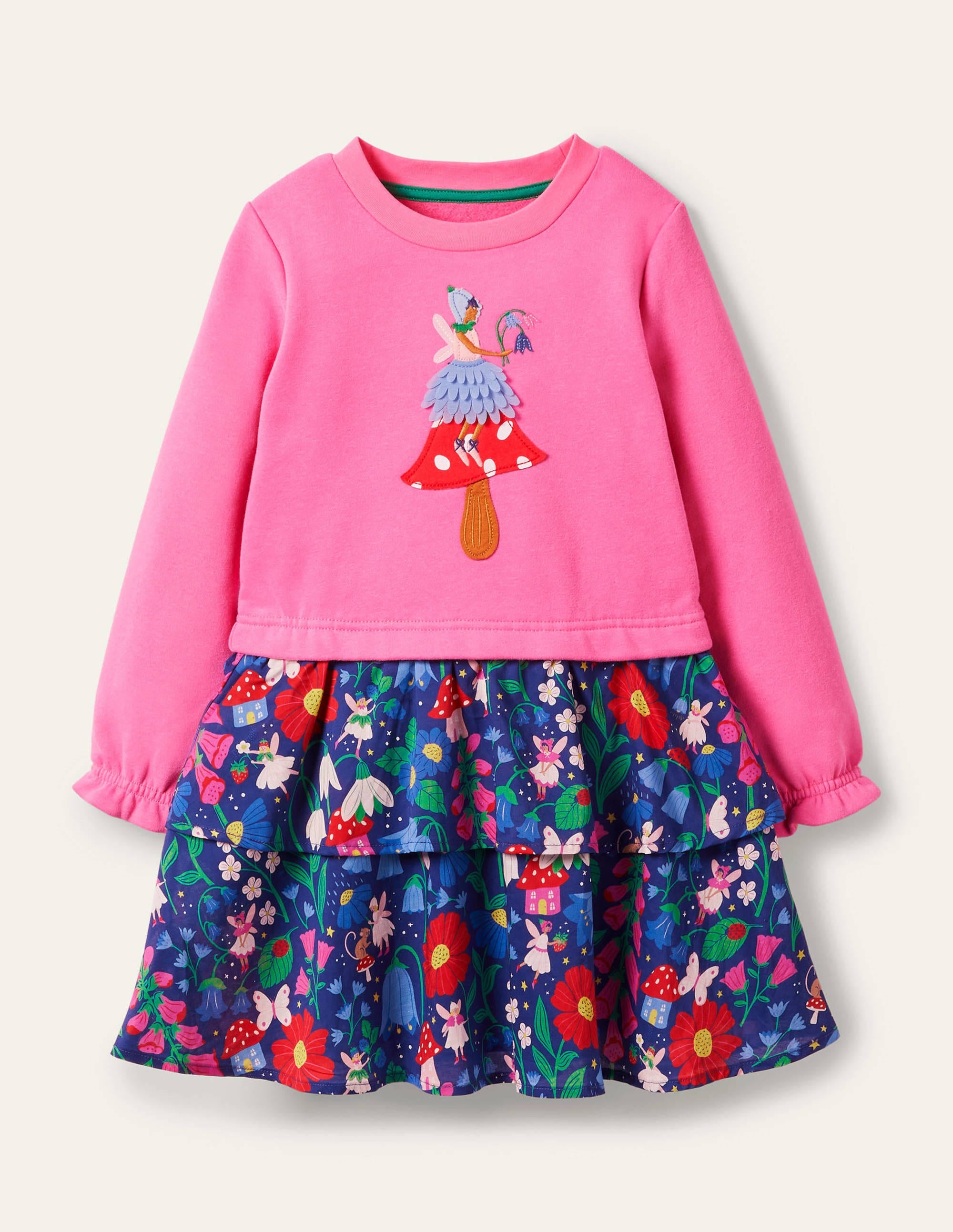 Robe à motif pêle-mêle et appliqué-Fées de la forêt bleu tribord - Image 1