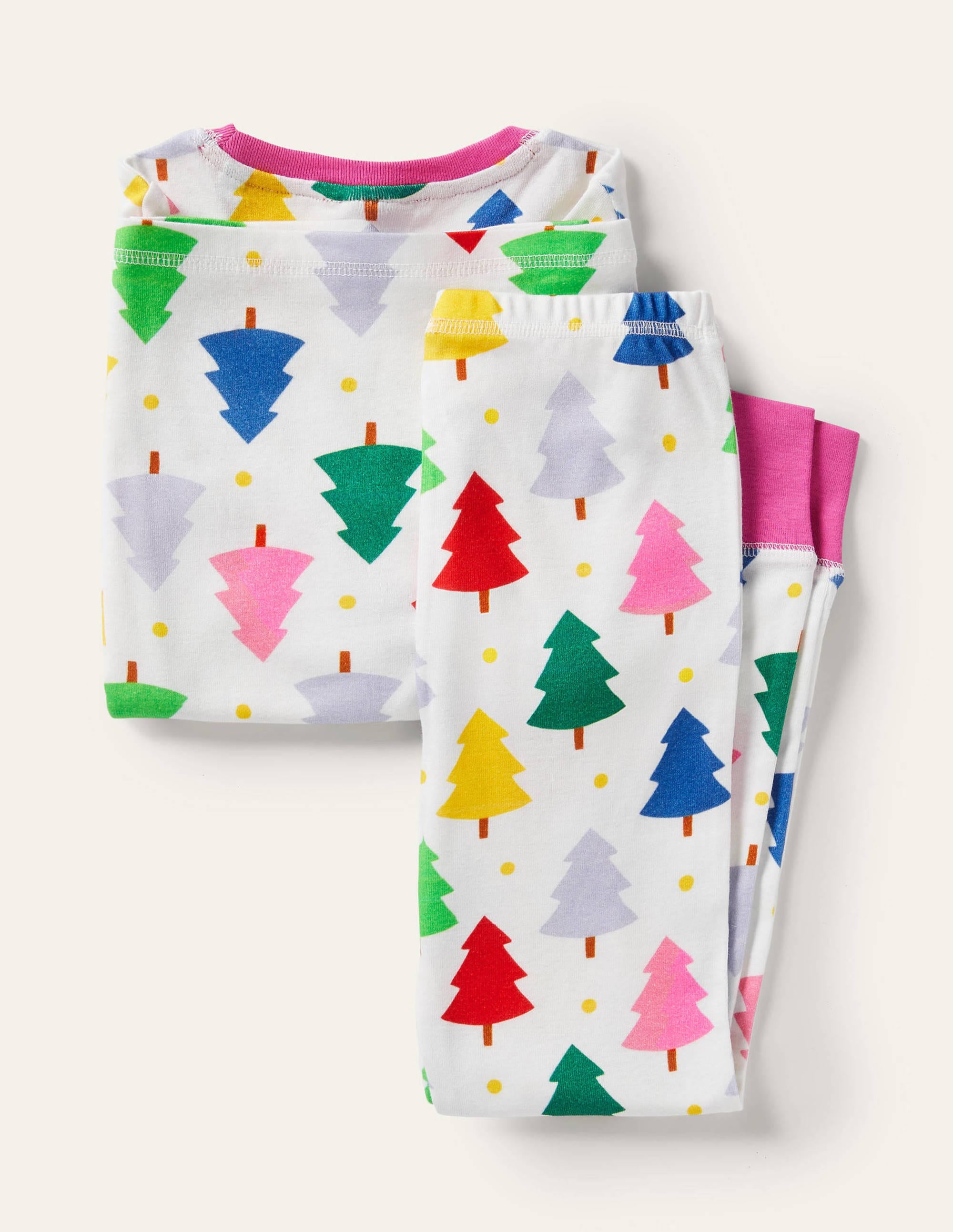 Snug Long John Pyjamas-Ivory Rainbow Christmas Trees - Image 2