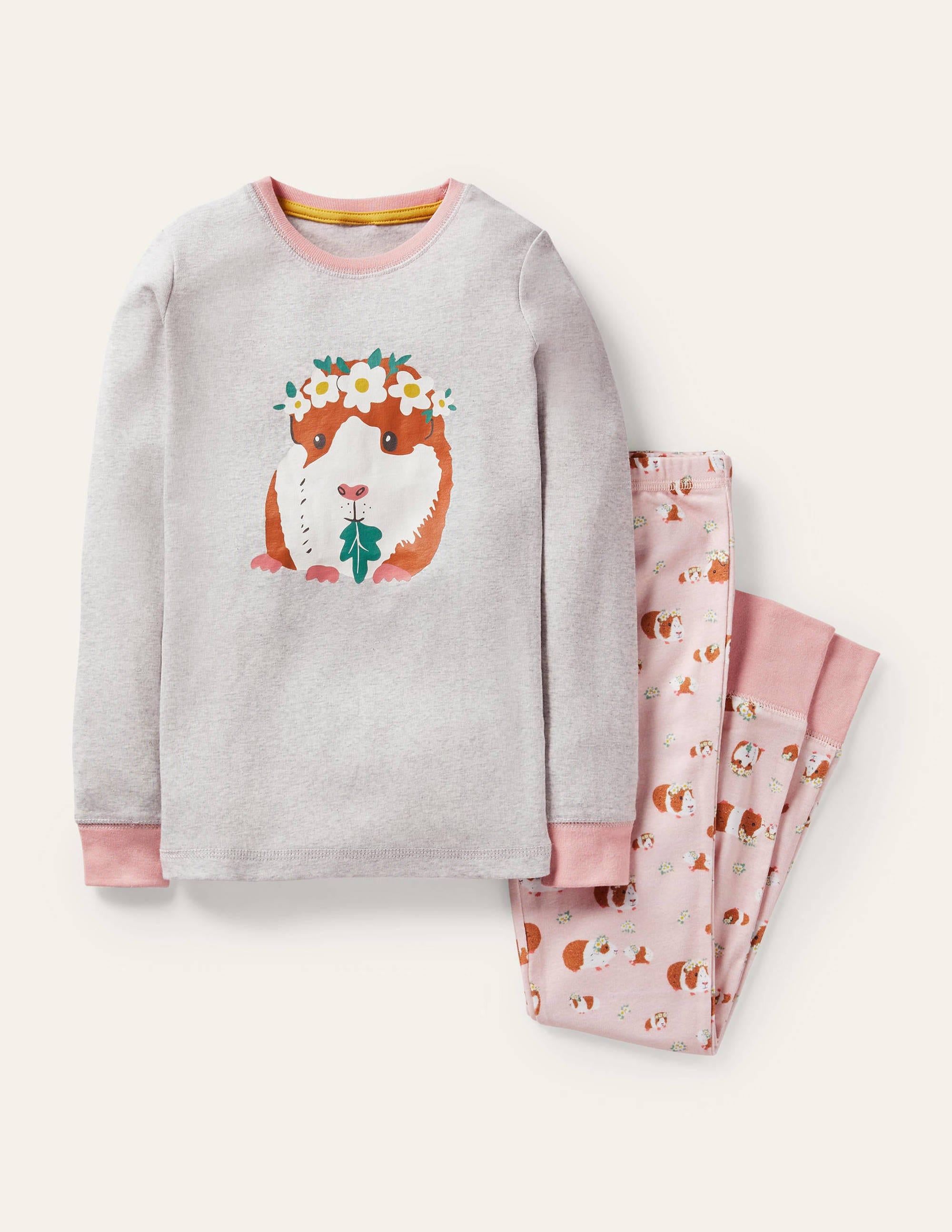 Snug Long John Pyjamas-Dusty Pink Guinea Pigs - Image 1