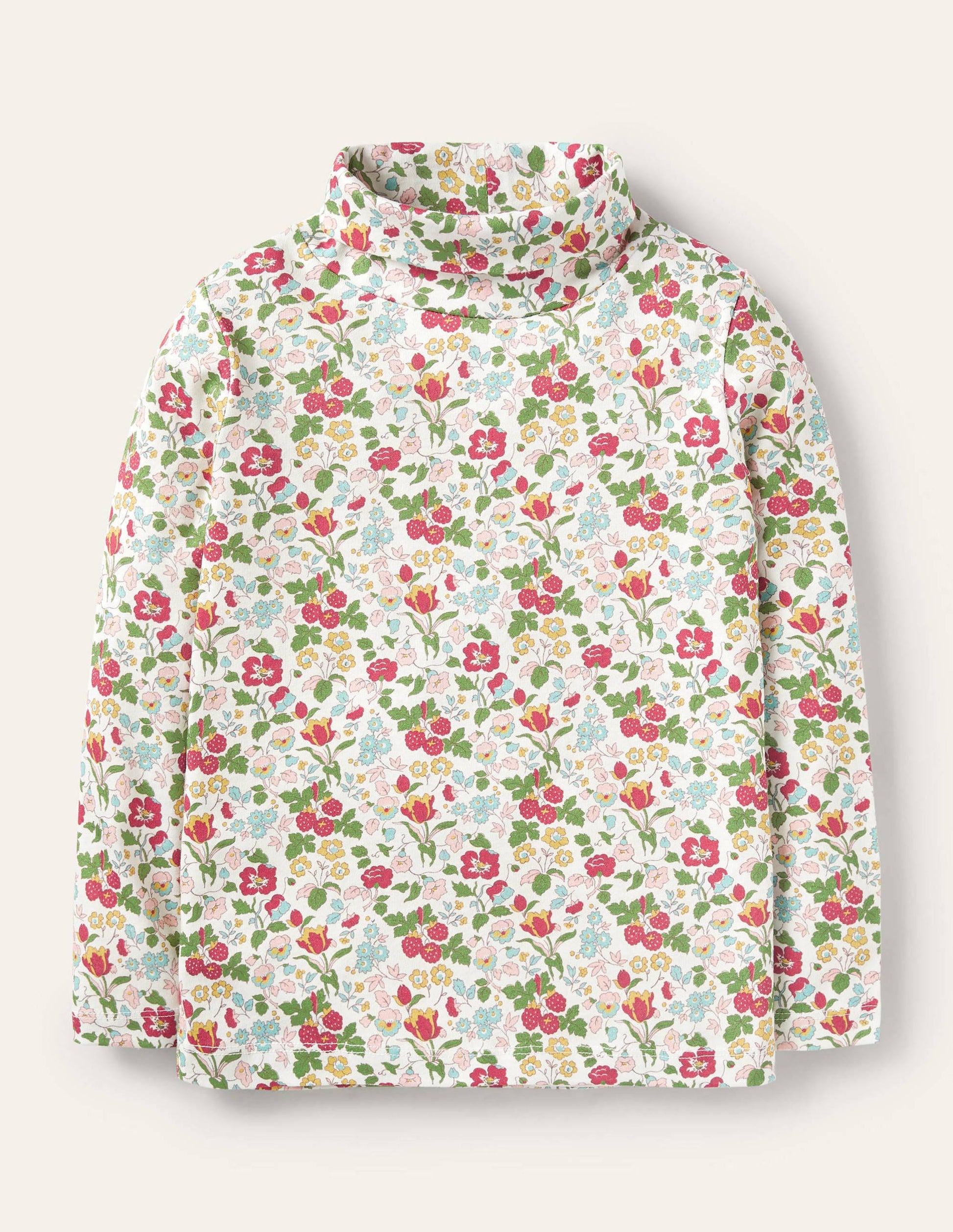 Superweiches Oberteil mit Rollkragen-Naturweiß/Herbstbeere, Blumenmuster-1