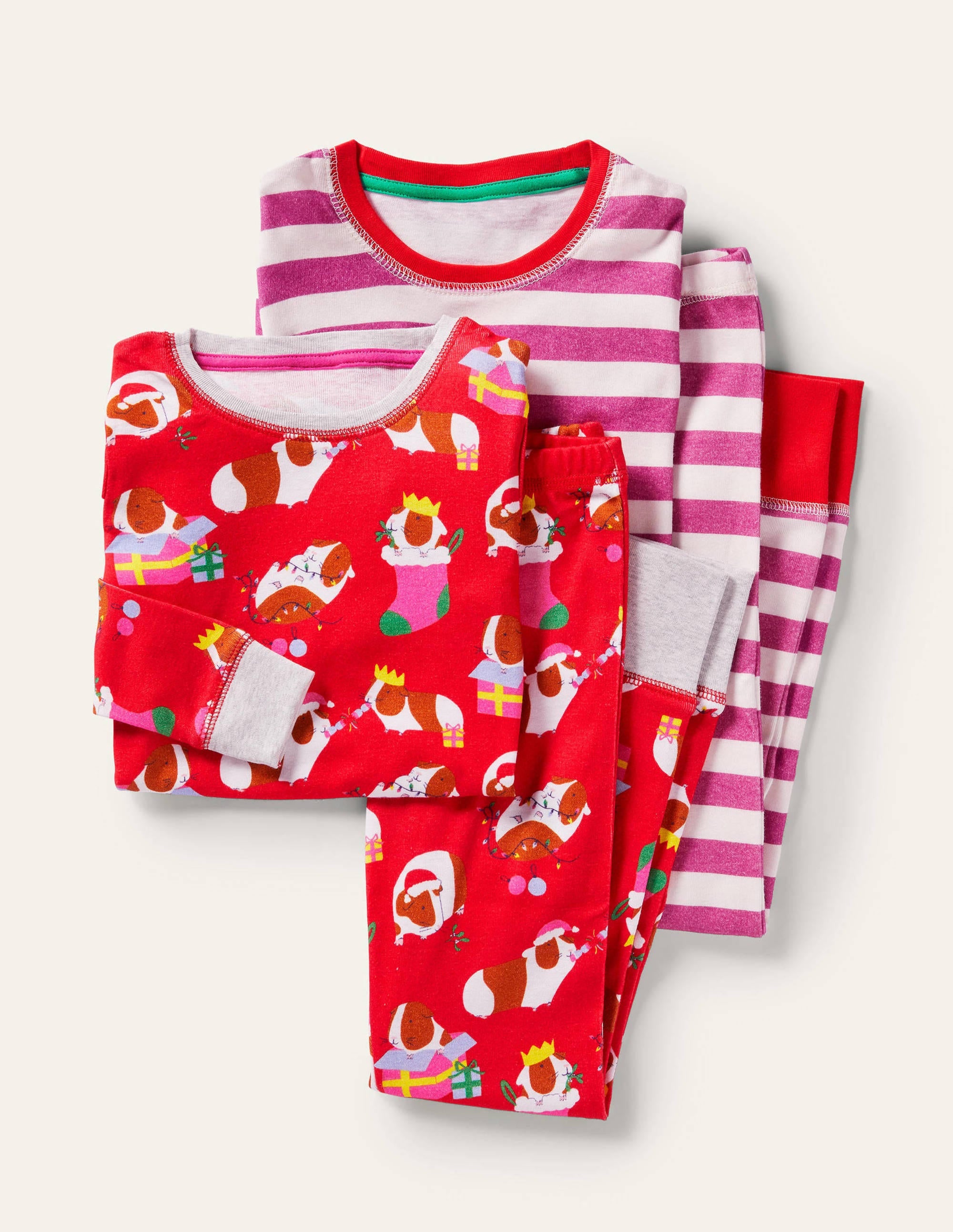 2 pyjamas douillets-Cochons d'Inde rouge/rose - Image 1
