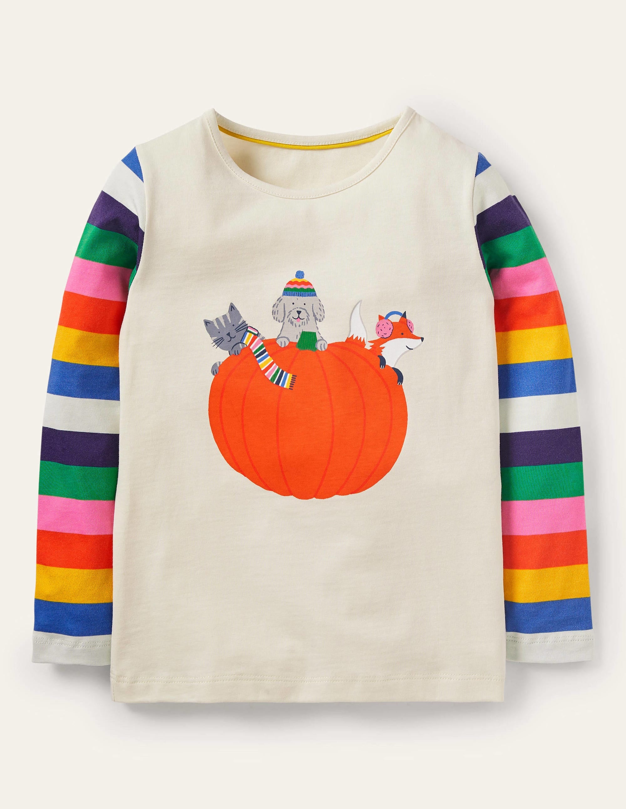 Mustermix-T-Shirt mit Tiermotiv-Bunt/Naturweiß, Gestreift/Kürbis - Image 1