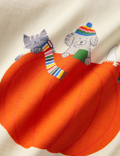 Mustermix-T-Shirt mit Tiermotiv-Bunt/Naturweiß, Gestreift/Kürbis