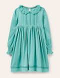 Jerseykleid mit Lochstickerei am Kragen-Bachblau