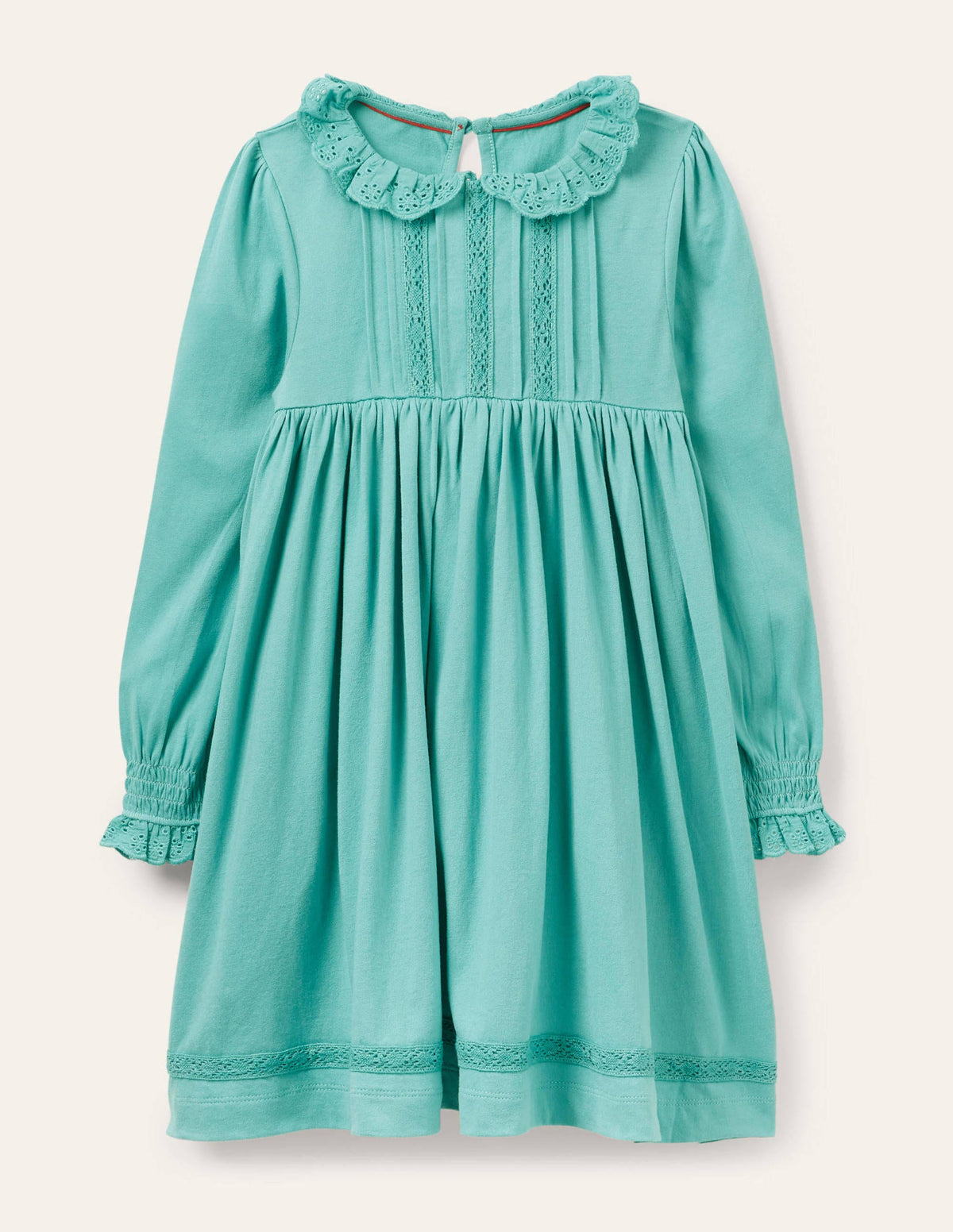 Jerseykleid mit Lochstickerei am Kragen-Bachblau - Image 1