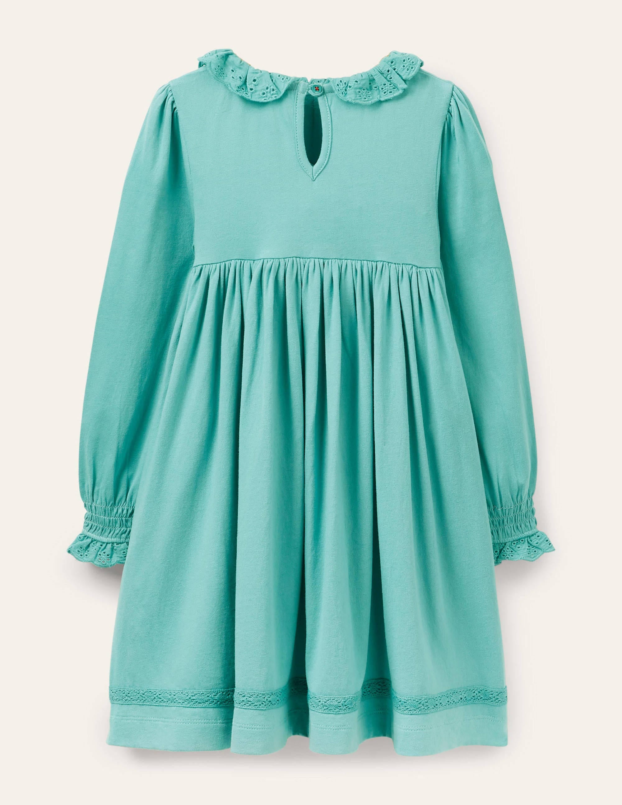 Jerseykleid mit Lochstickerei am Kragen-Bachblau - Image 2