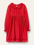 Jerseykleid mit Lochstickerei am Kragen-Rockabilly-Rot