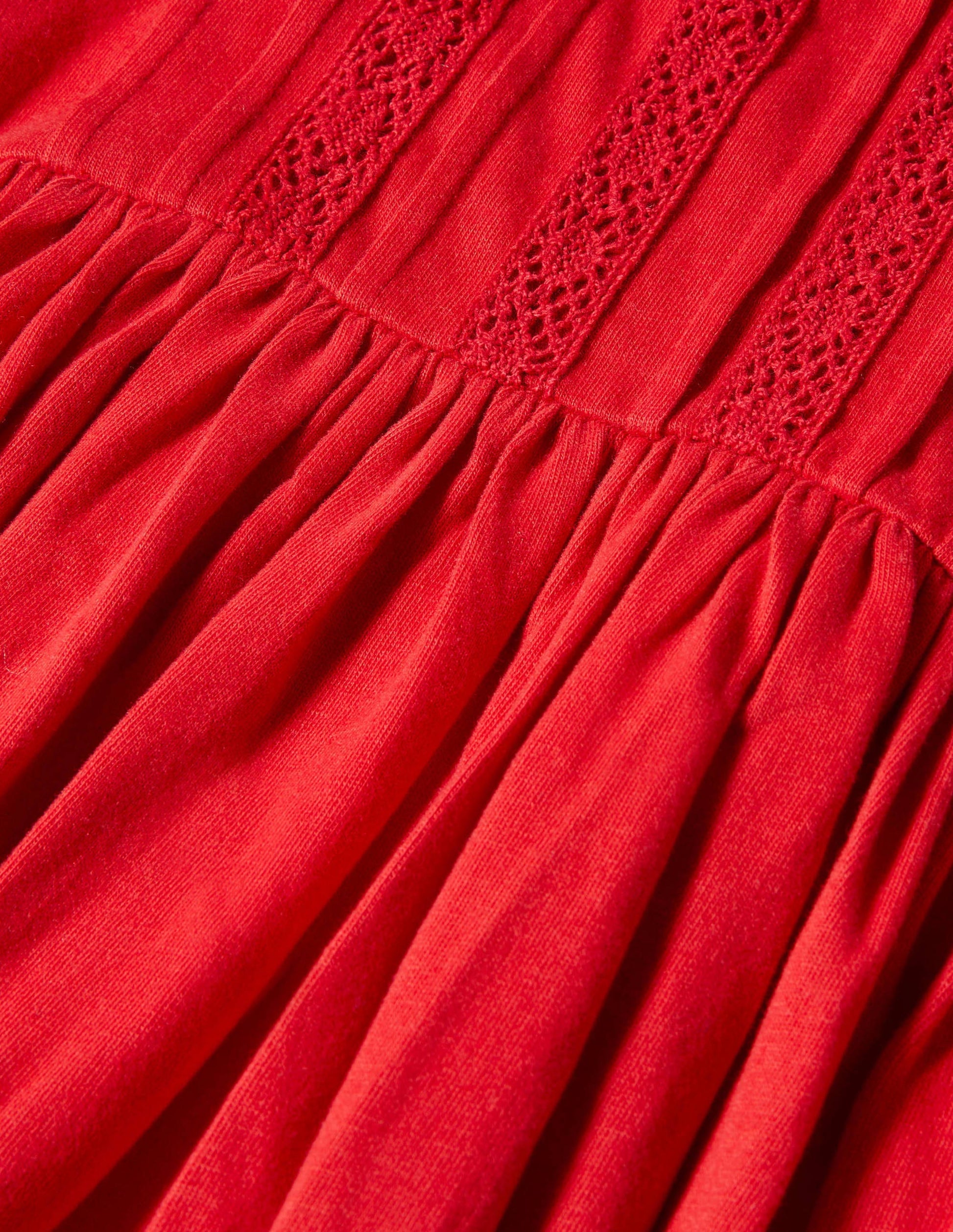 Jerseykleid mit Lochstickerei am Kragen-Rockabilly-Rot-3