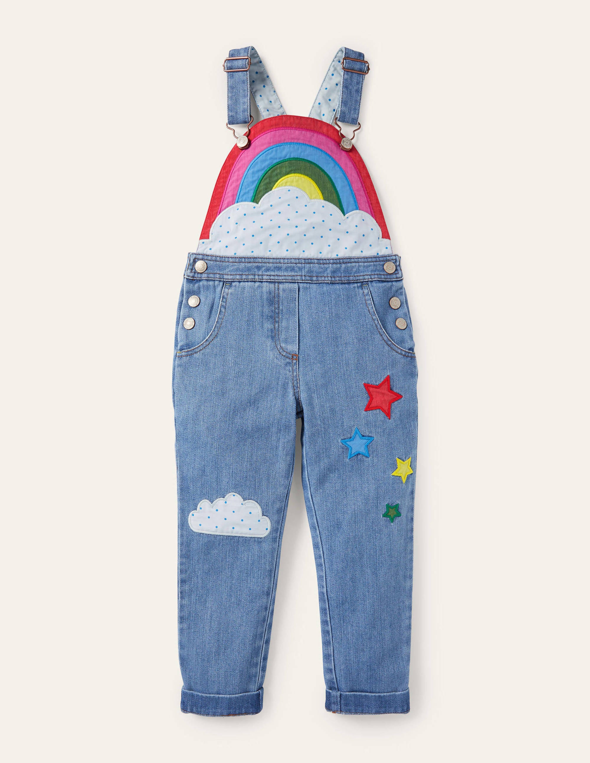 Salopette à appliqué arc-en-ciel-Denim vintage moyen - Image 1