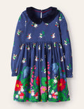Velvet Collar Party Dress-Starboard Blue Forest Fairies
