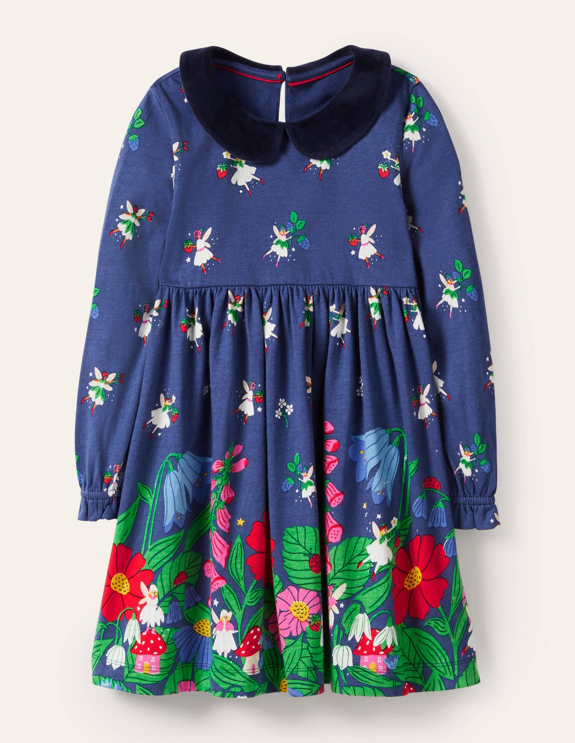 Velvet Collar Party Dress-Starboard Blue Forest Fairies-1