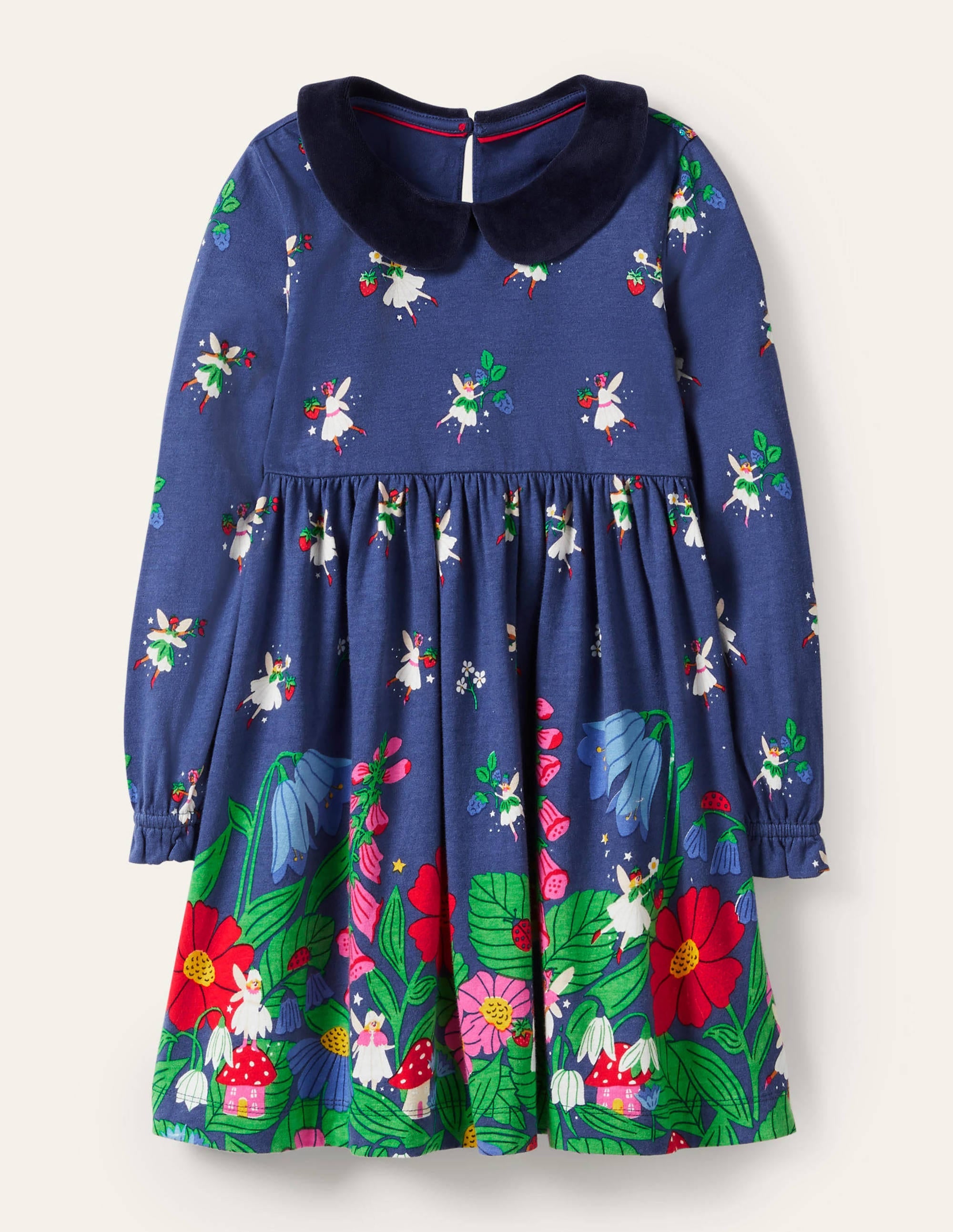 Velvet Collar Party Dress-Starboard Blue Forest Fairies - Image 1