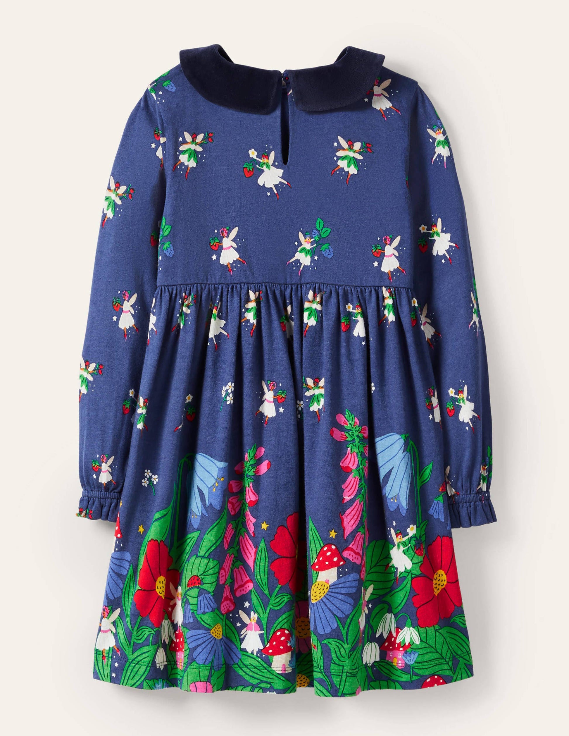 Velvet Collar Party Dress-Starboard Blue Forest Fairies-2