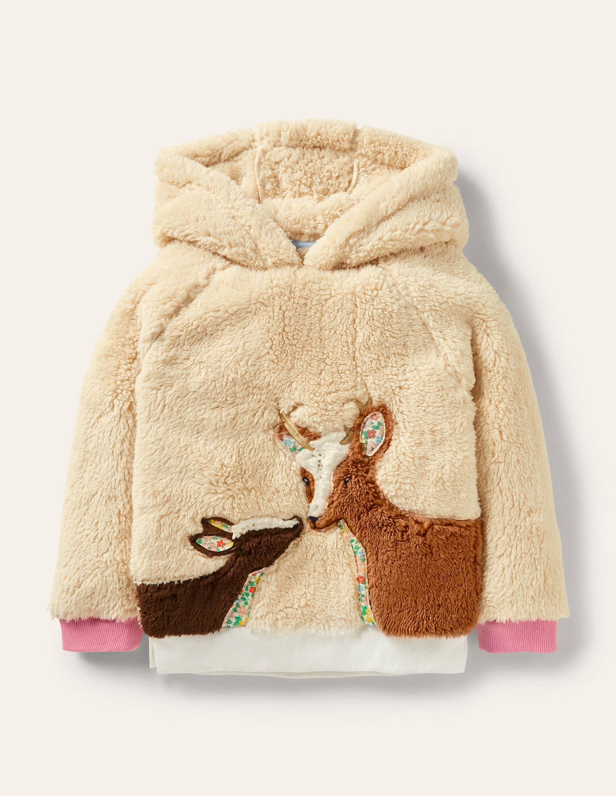 Sweat à capuche en borg à appliqué-Cerf couleur naturelle - Image 1