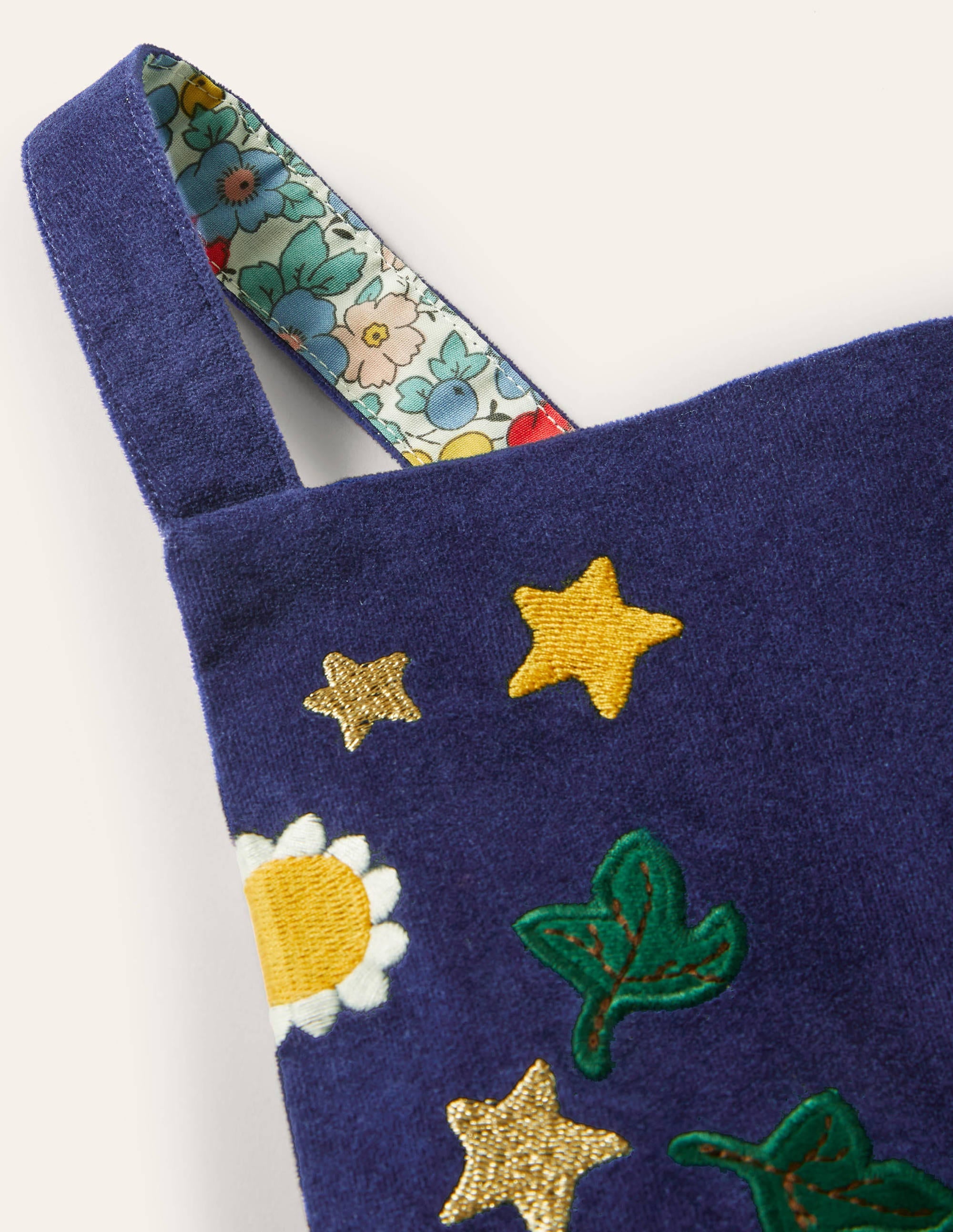 Embroidered Velvet Dungarees-College Navy - Image 3