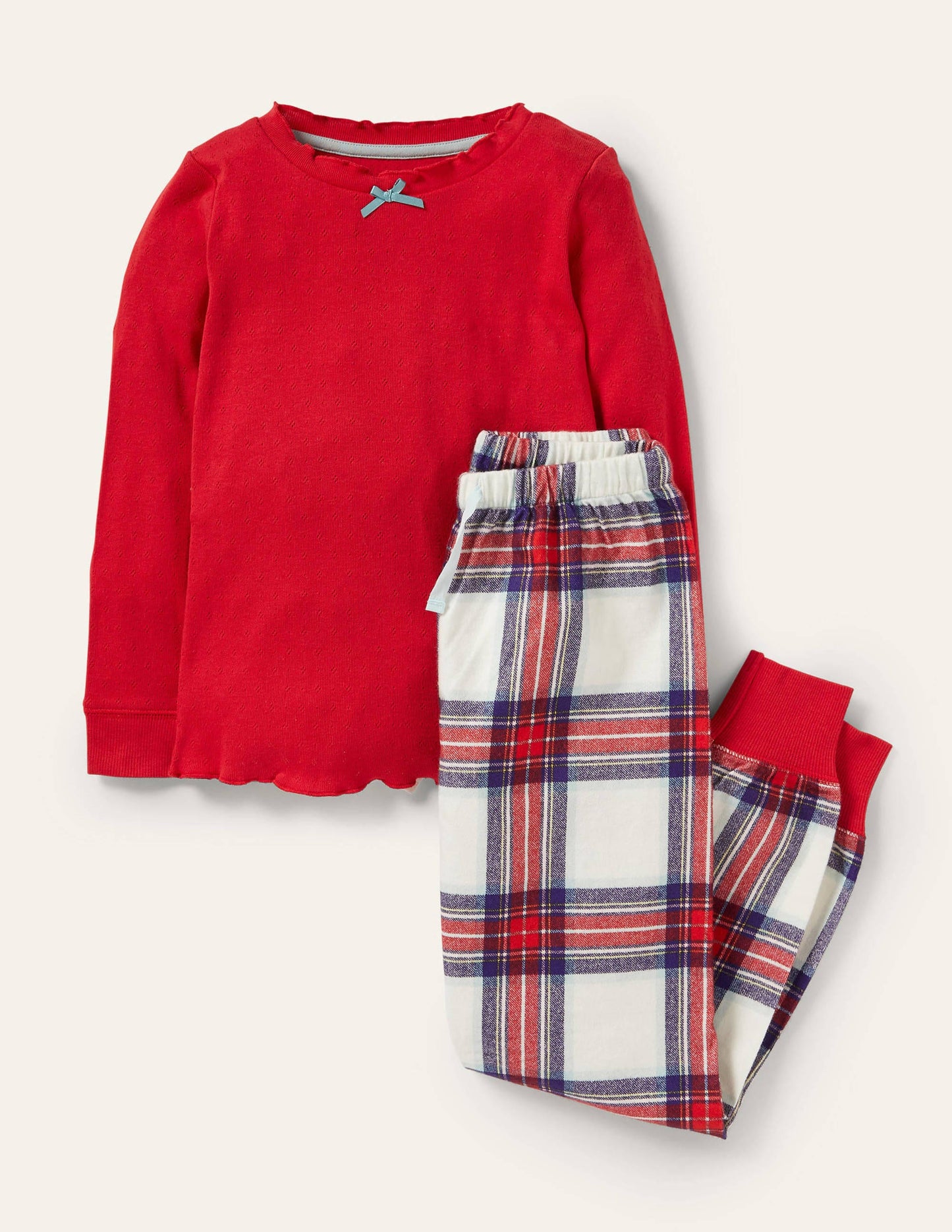 Festive Pyjama Set-Ivory/Rockabilly Red Check