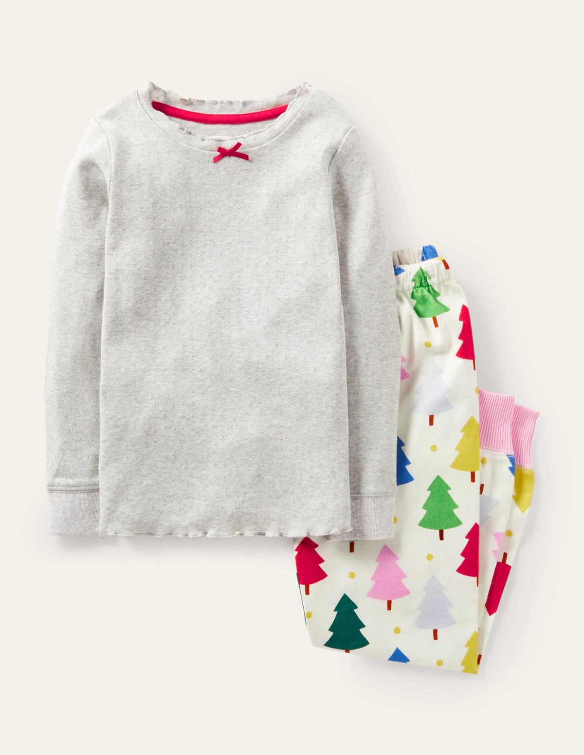 Festive Pyjama Set-Ivory Rainbow Christmas Trees - Image 1