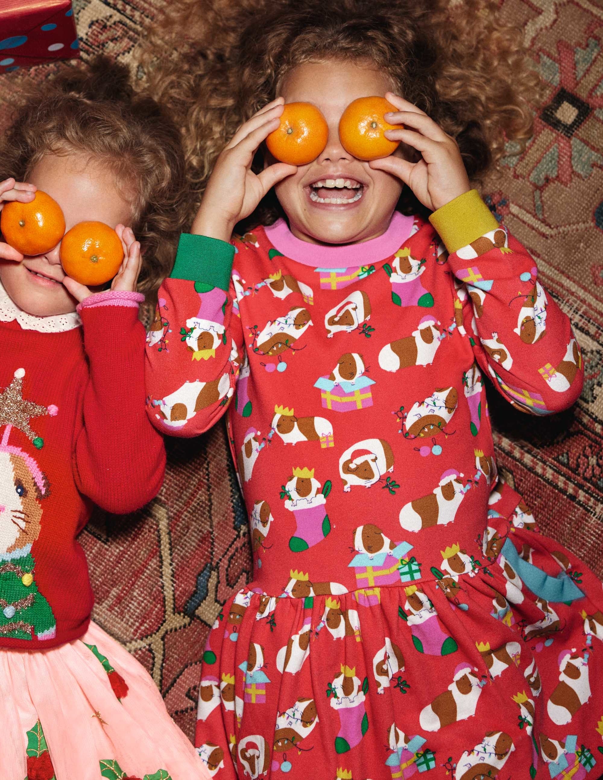 Cosy Printed Sweatshirt Dress-Red Festive Guinea Pigs - Image 4