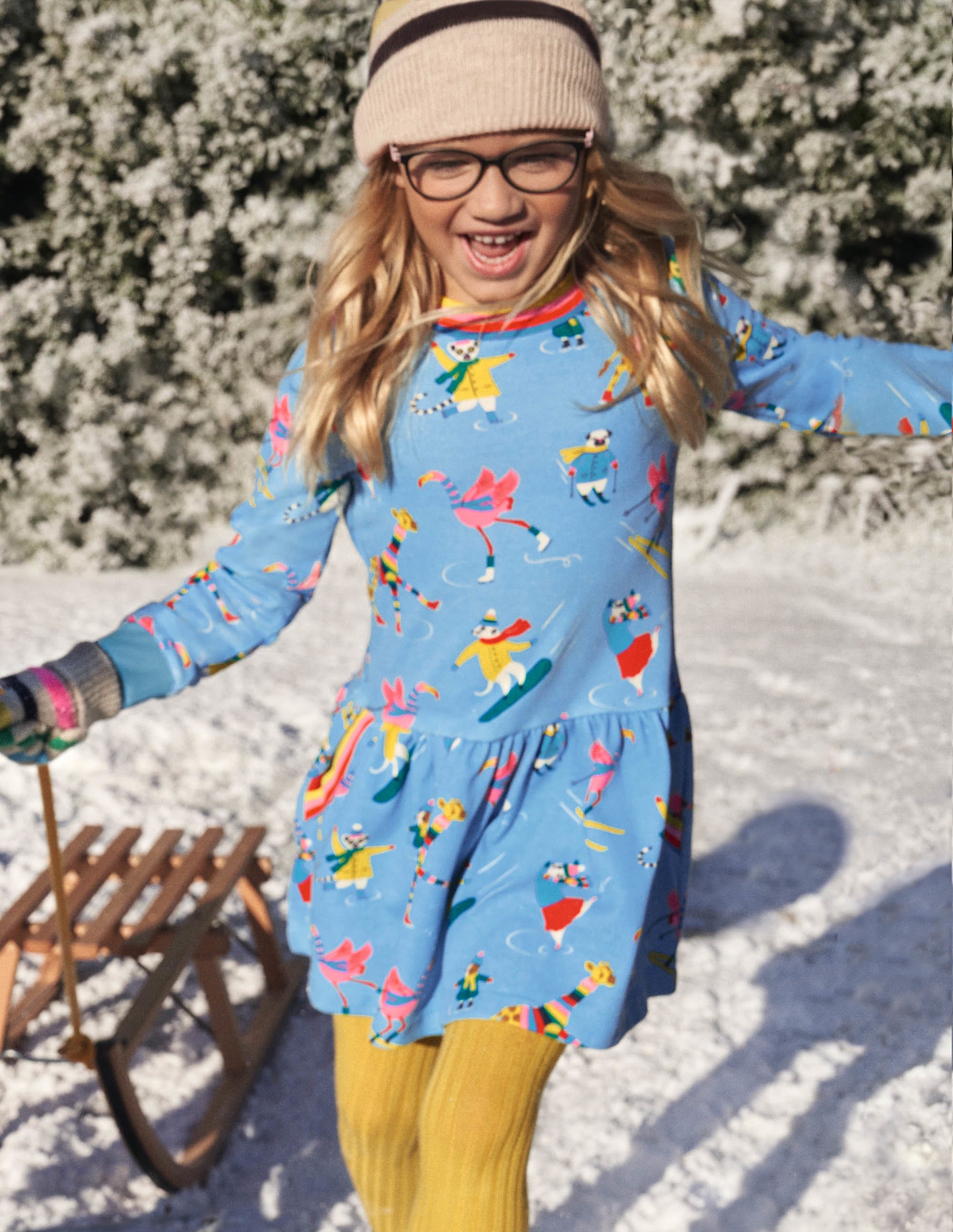 Gemütliches Sweatshirt-Kleid mit Muster-Surfbrett-Blau, Tierische Eskapaden - Image 4