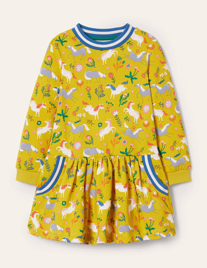 Gemütliches Sweatshirt-Kleid mit Muster-Maisgelb, Ponys