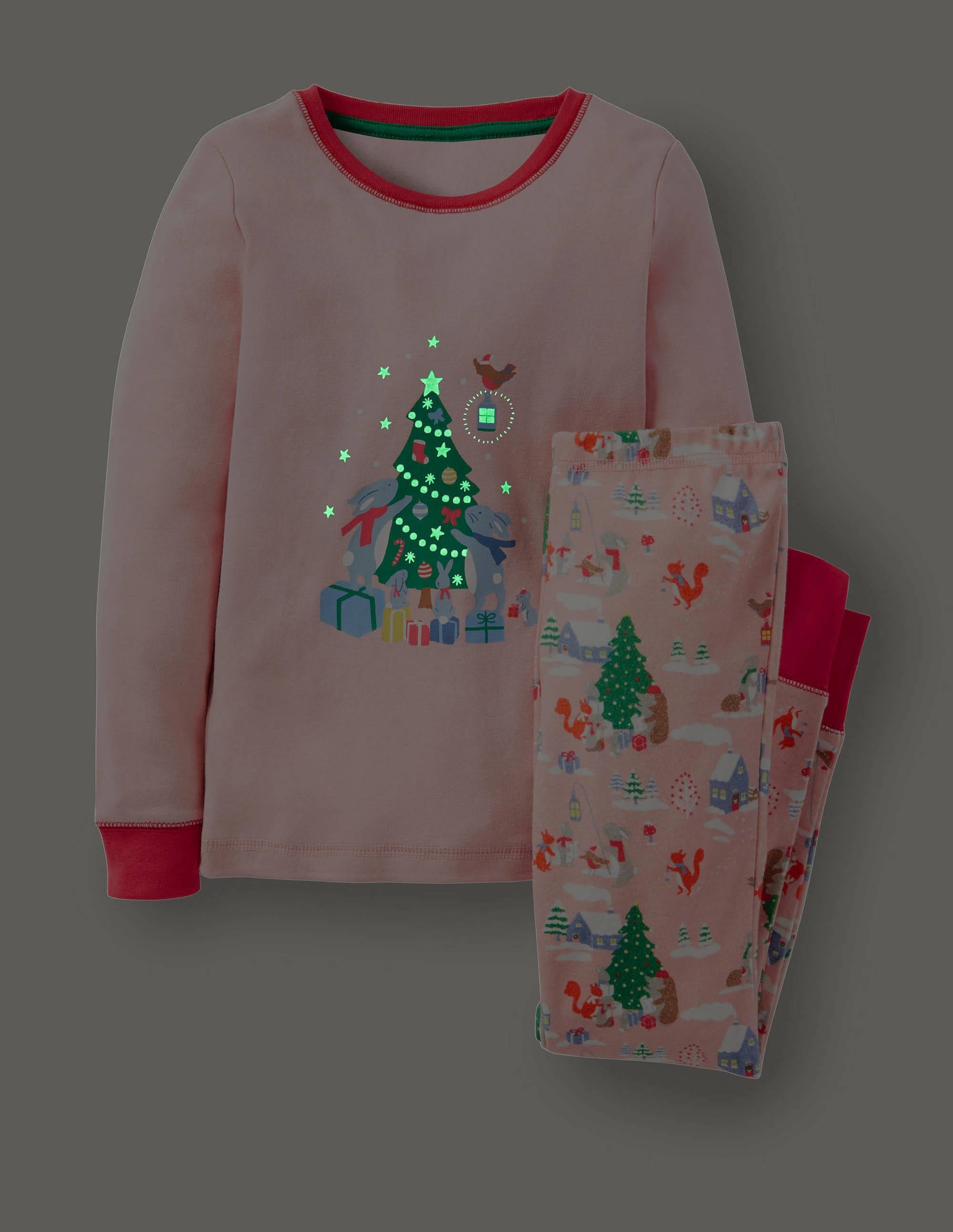 Im Dunkeln leuchtender Schlafanzug mit anliegender Passform-Delfinrosa, Waldweihnachten - Image 4