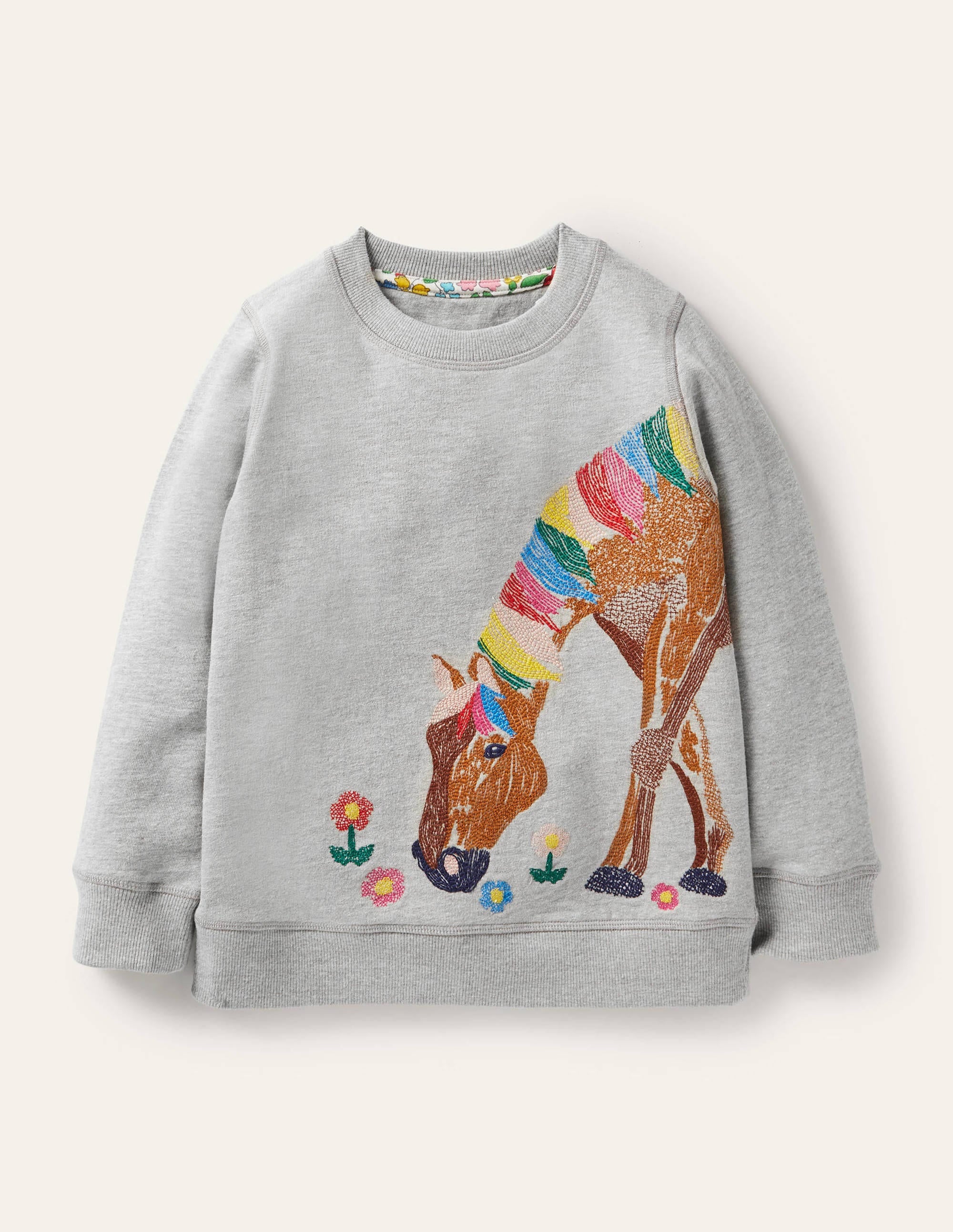 Sweatshirt mit Superstitch-Grau Meliert, Pferd - Image 1