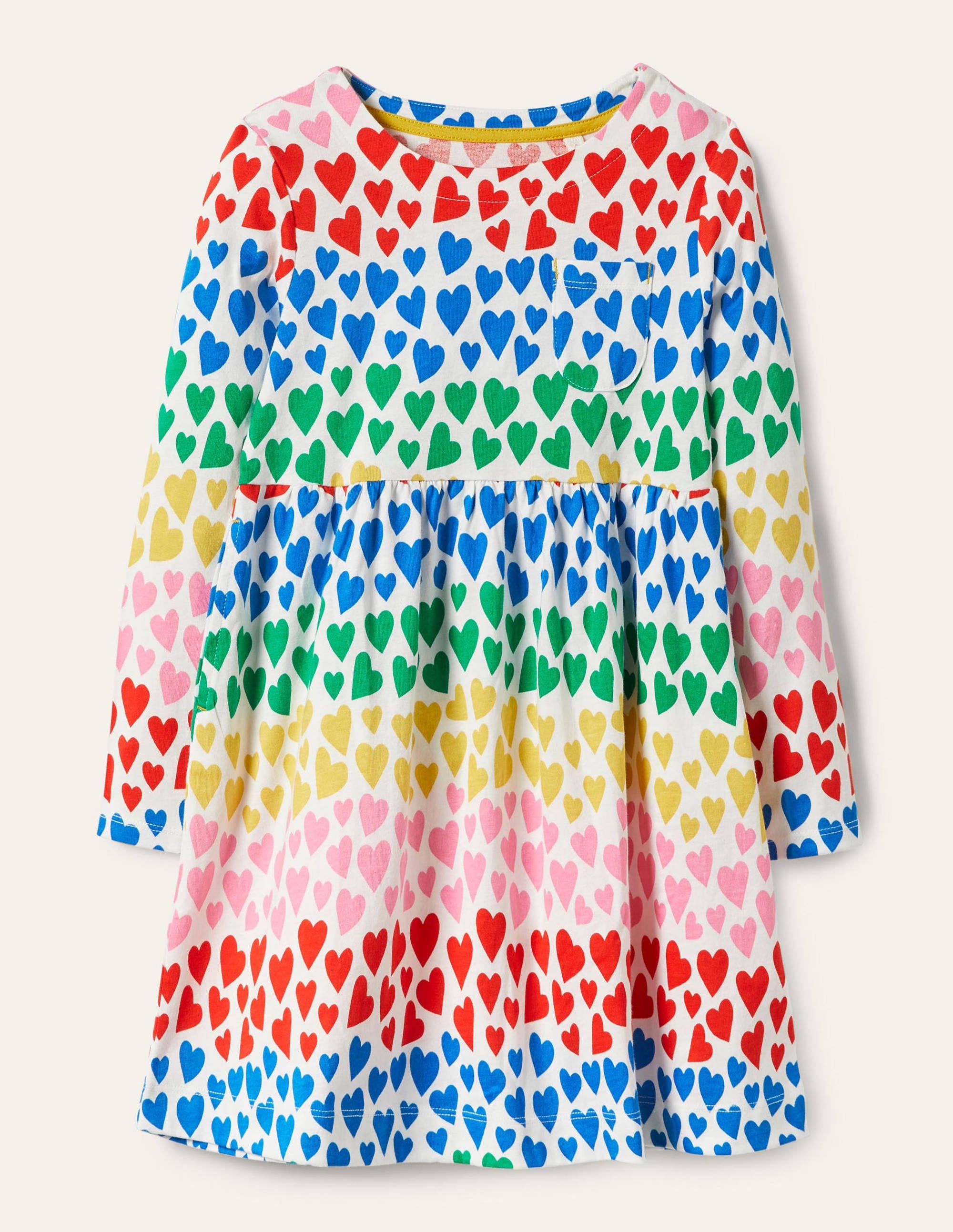 Fröhliches Jerseykleid mit langen Ärmeln-Bunt/Regenbogen, Herzen - Image 1