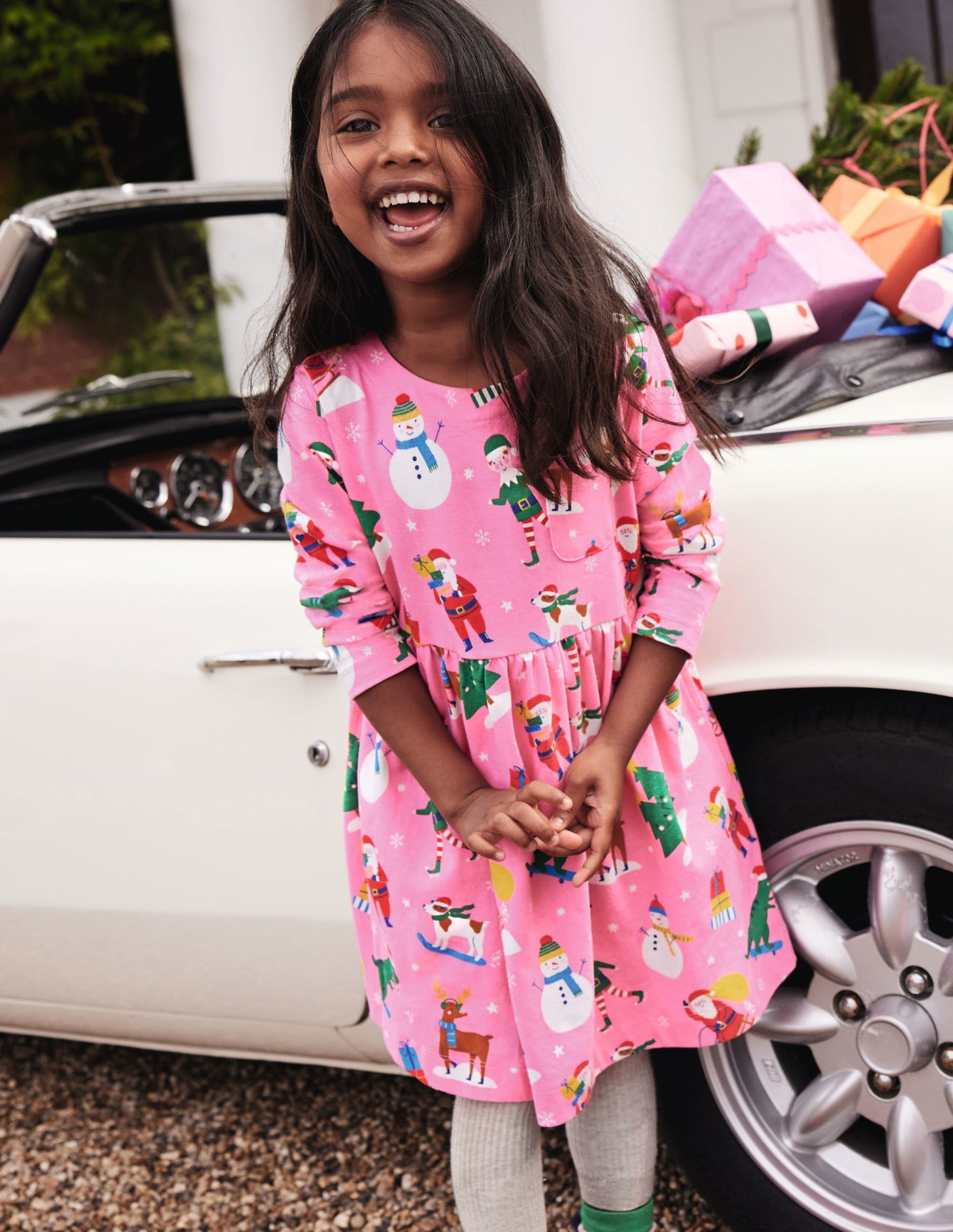 Fröhliches Jerseykleid mit langen Ärmeln-Blütenrosa, Festliche Freunde