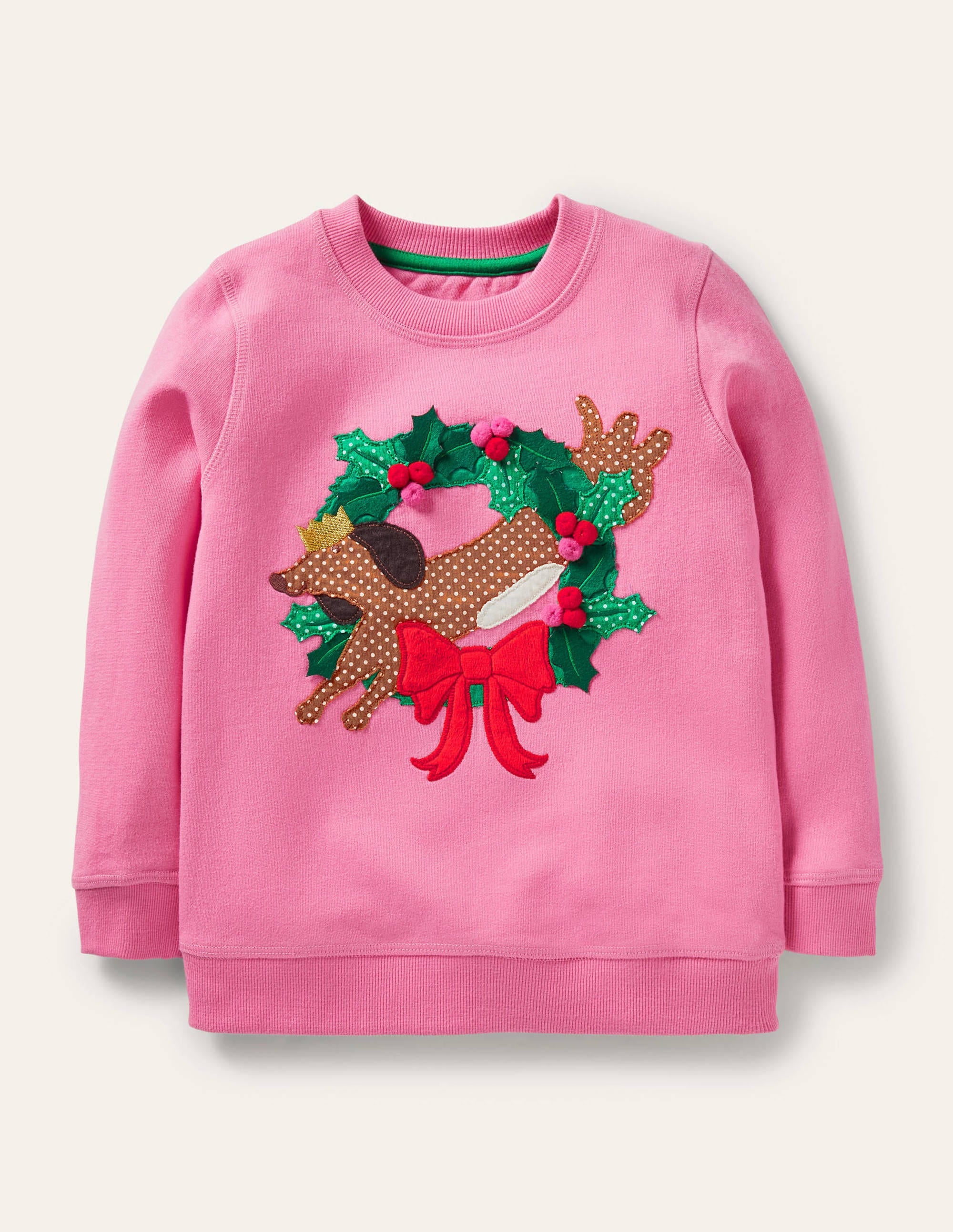 Cosy Appliqué Sweatshirt-Bright Petal Pink Sausage Dog - Image 1