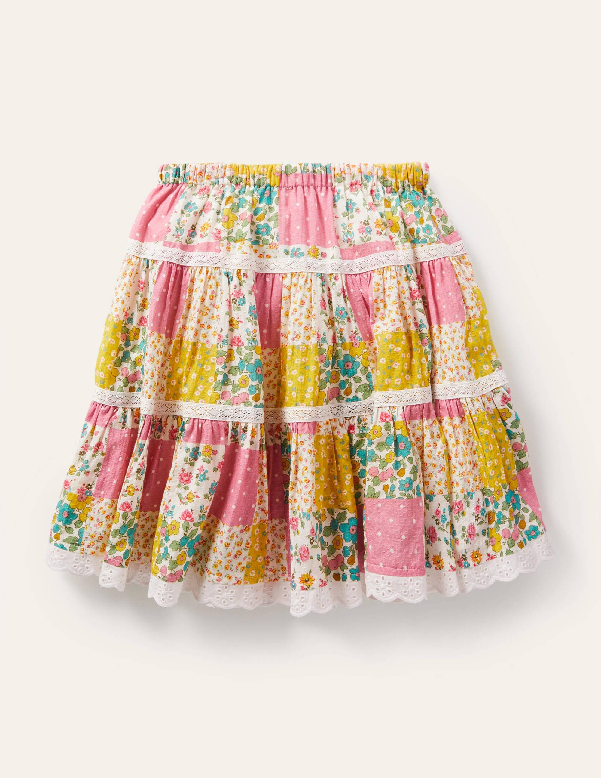 Midi-Stufenrock-Bunt, Patchwork-Blumenmuster - Image 2