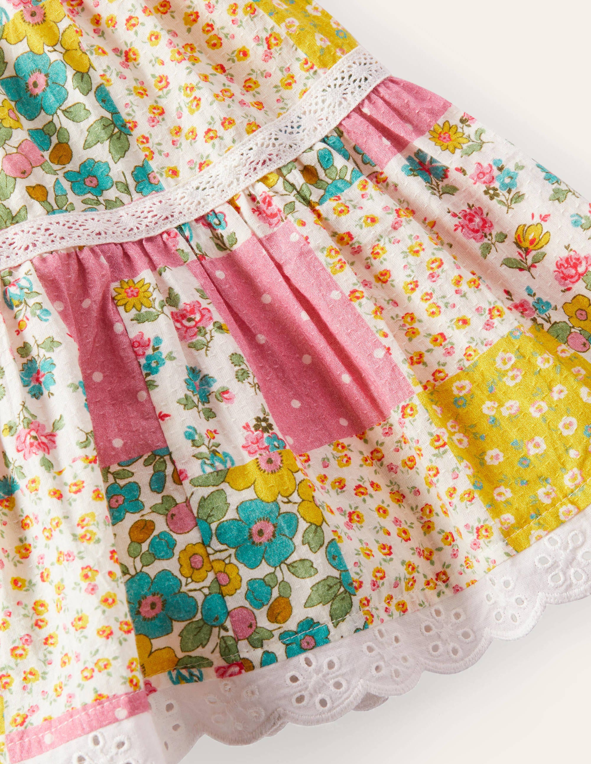 Midi-Stufenrock-Bunt, Patchwork-Blumenmuster - Image 3