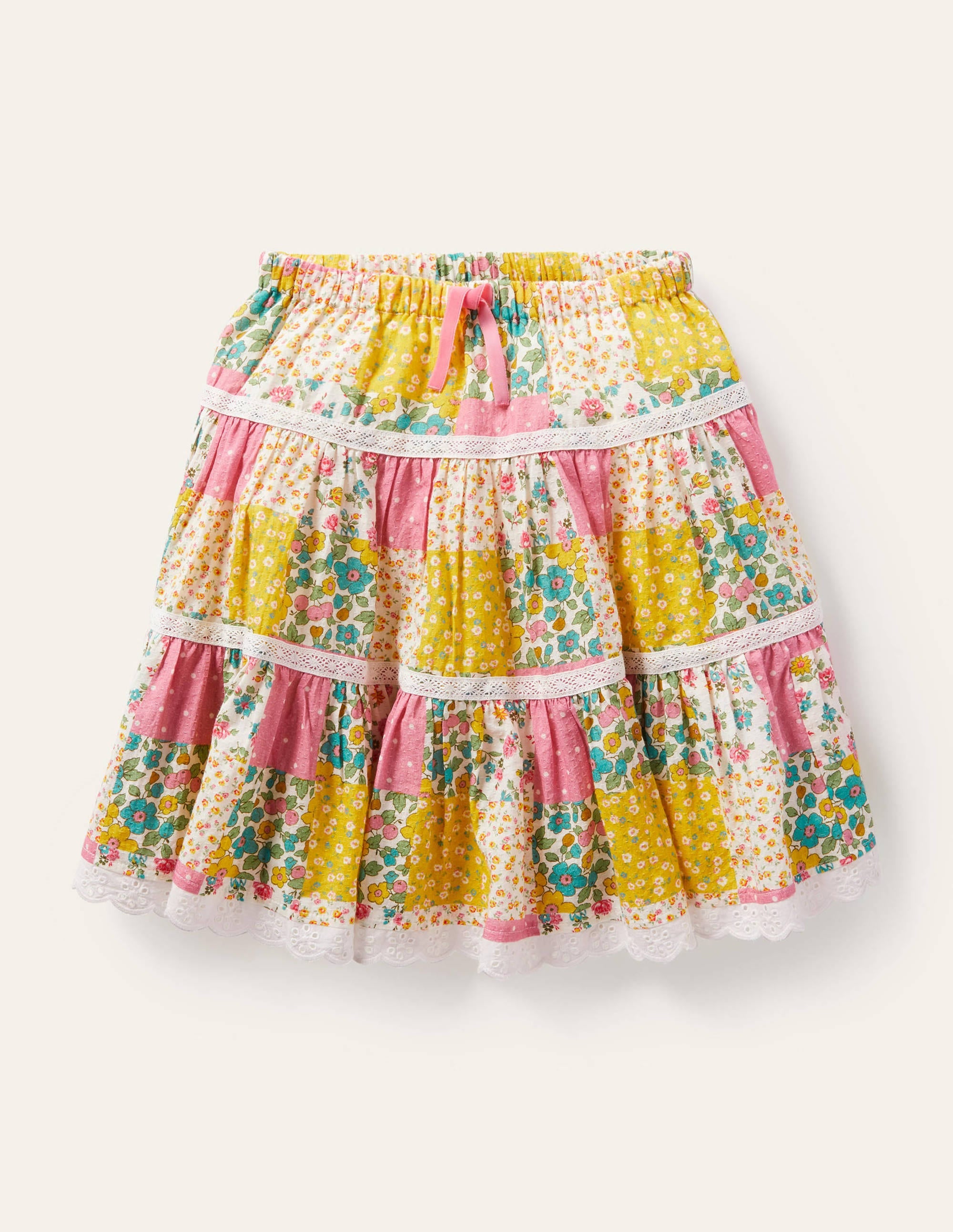 Midi-Stufenrock-Bunt, Patchwork-Blumenmuster - Image 1