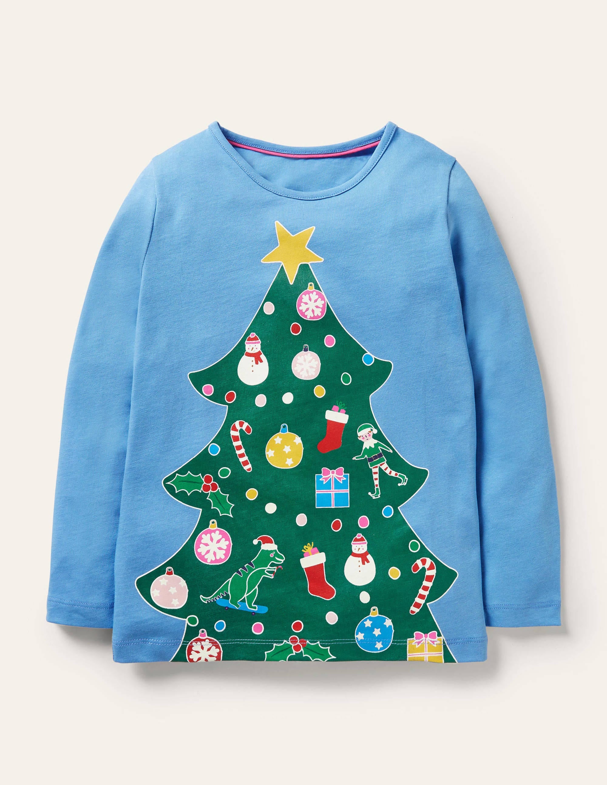 Oberteil mit im Dunkeln leuchtenden Motiv-Glockenblumenblau, Weihnachtsbaum - Image 1
