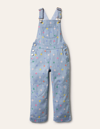 Salopette à empiècements cœur-Pois multi chambray