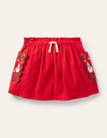 Jupe à poche brodée-Motif festif rouge rockabilly