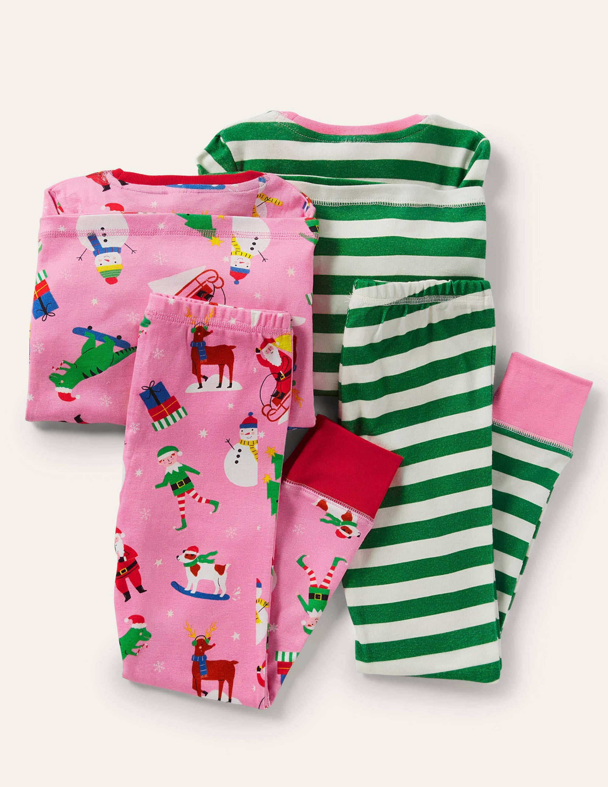 2 pyjamas douillets-Amis festifs rose/vert - Image 2