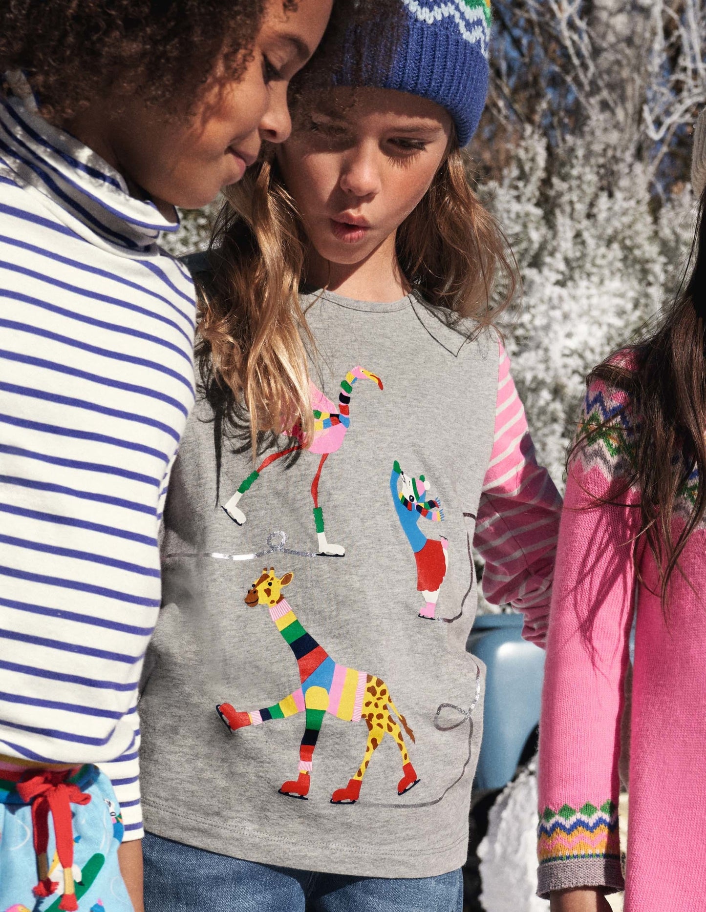 Mustermix-T-Shirt mit Tiermotiv-Grau Meliert, Schlittschuhlaufen