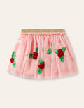 Jupe en tulle à appliqué-Houx rose boto