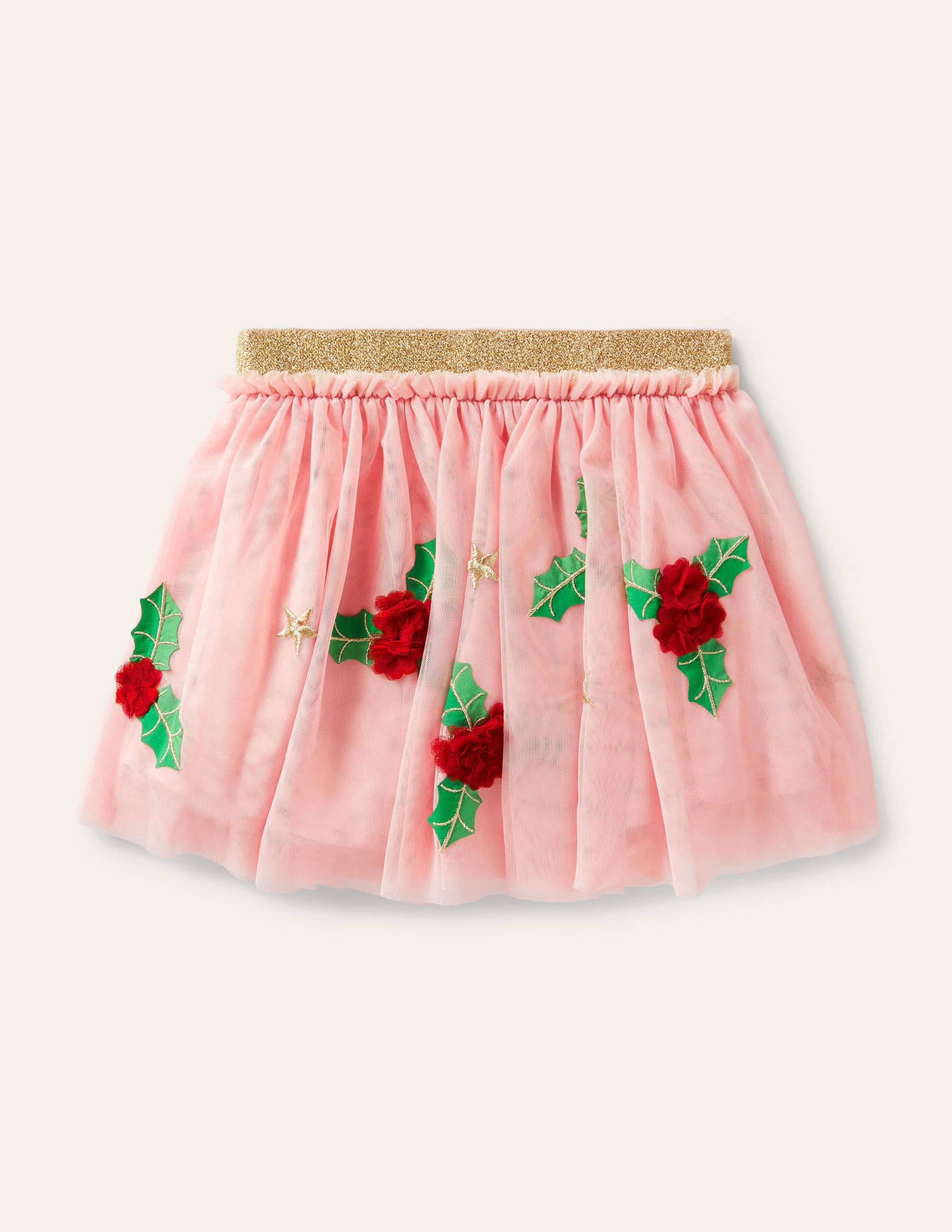 Jupe en tulle à appliqué-Houx rose boto - Image 1